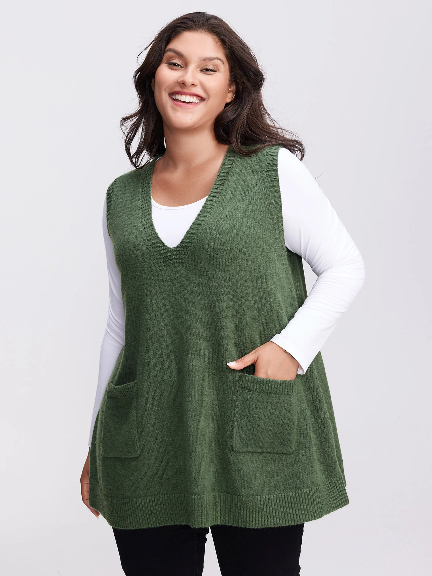 A-Line Pockets V-Neck Pullover - Image 5