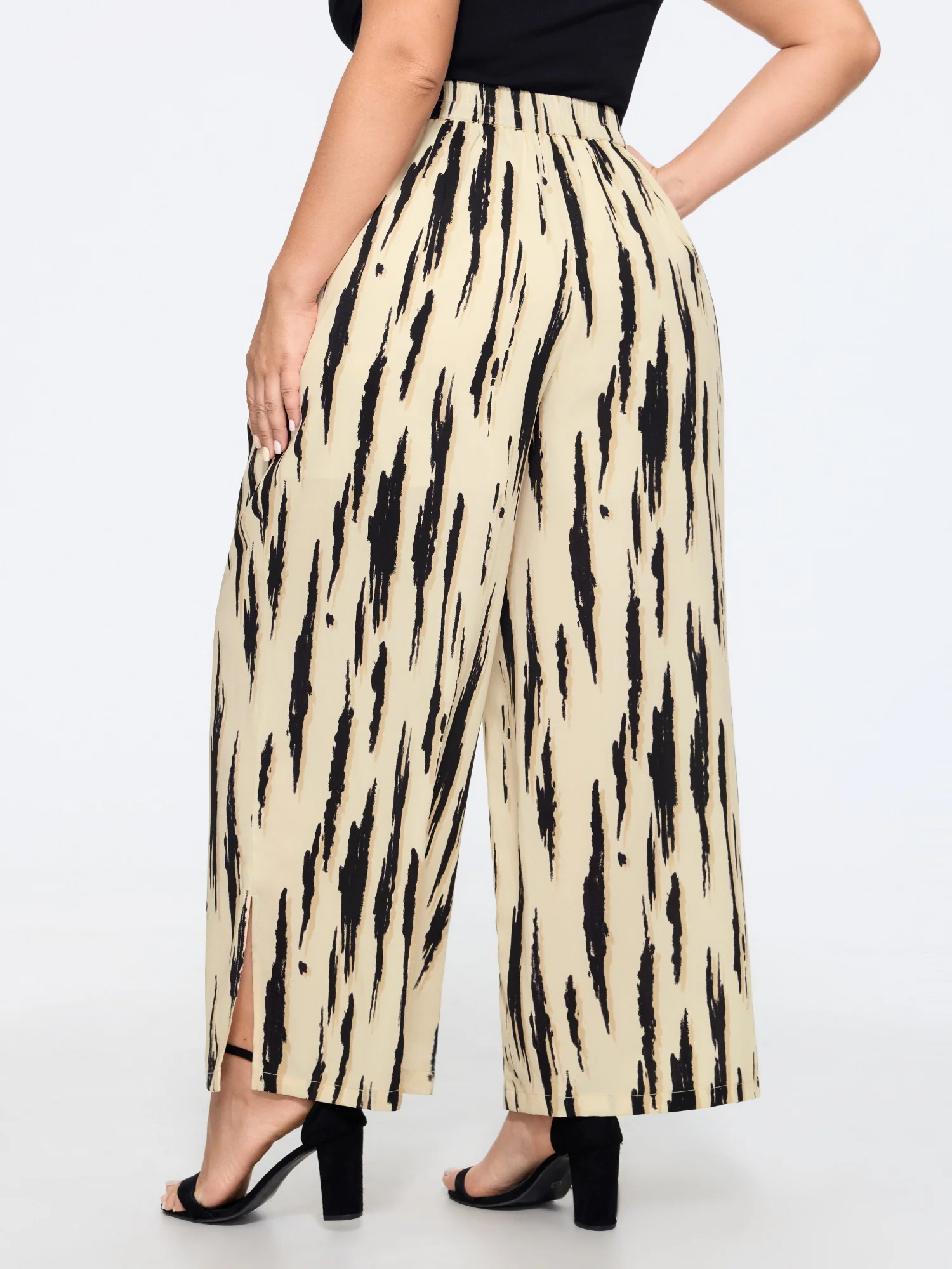 Abstract Print Side Slit Wide Leg Pants - Image 3