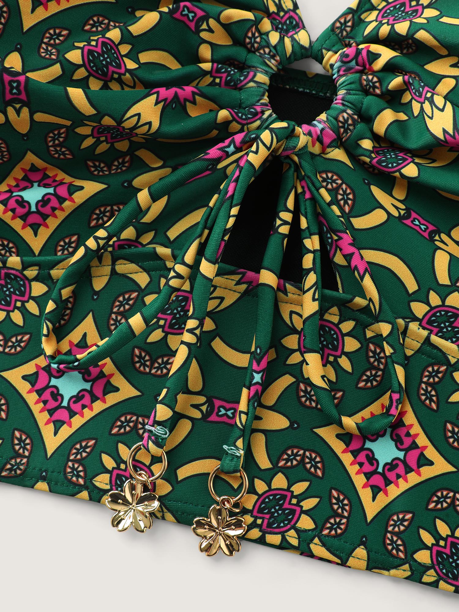 Adjustable Geometric Cut-Out Print Bikini Top - Image 6