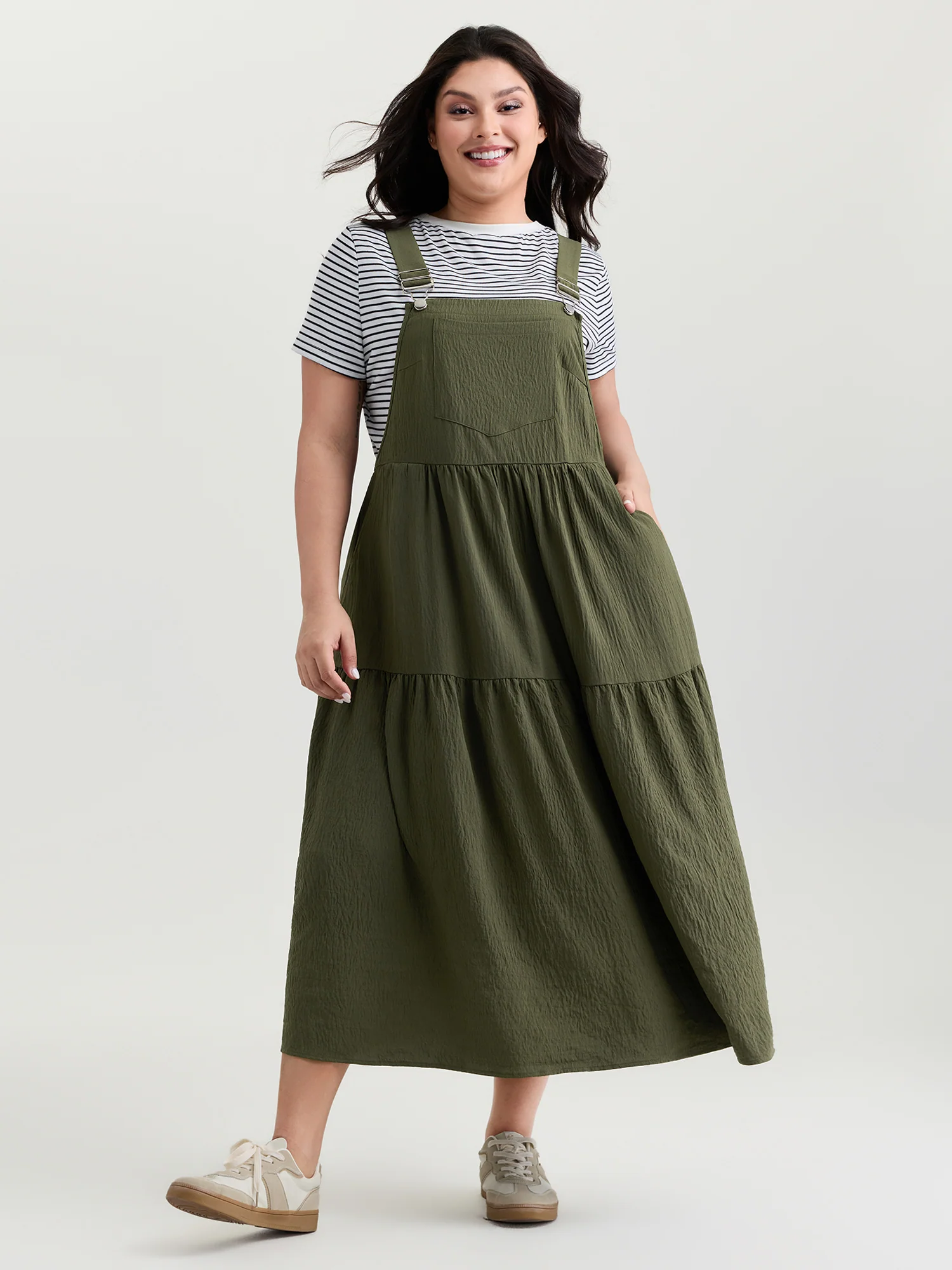 Adjustable Oversized Tiered Overall Maxi Dress
