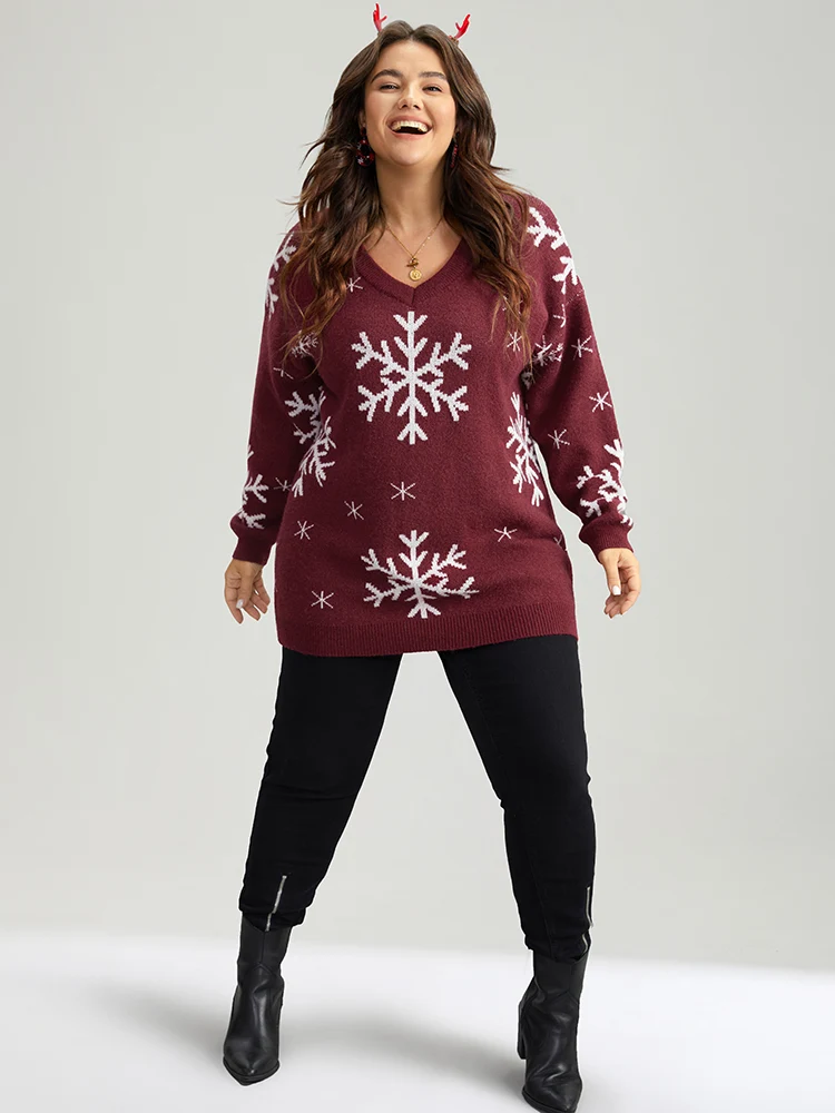 Anti-Pilling Snowflake Print Pullover - Image 10