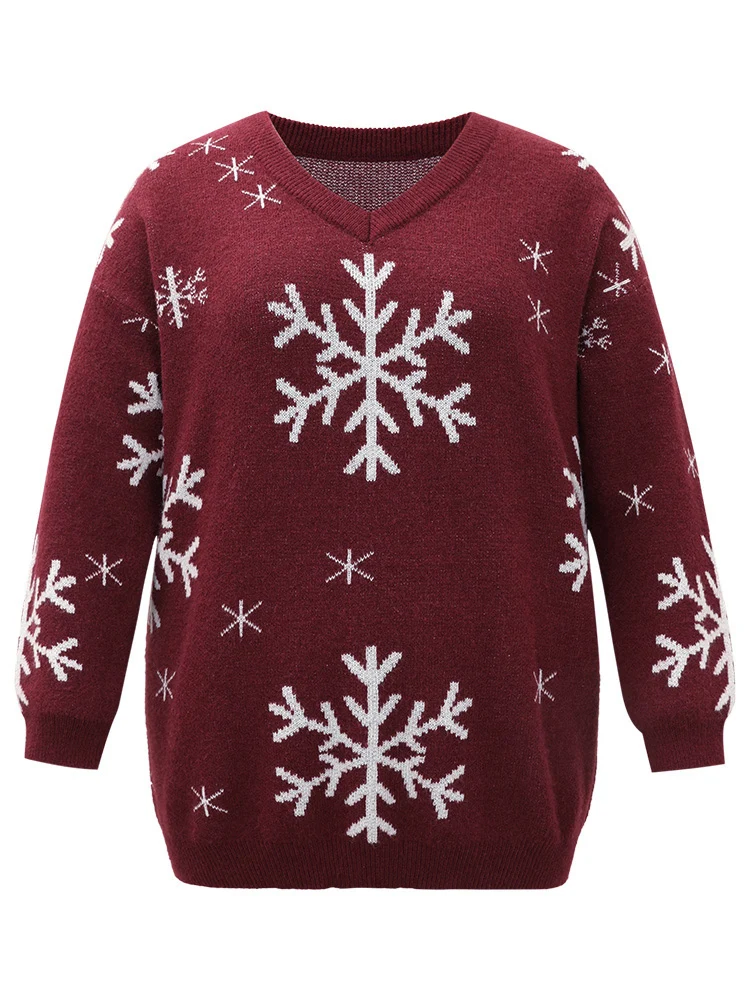 Anti-Pilling Snowflake Print Pullover - Image 13