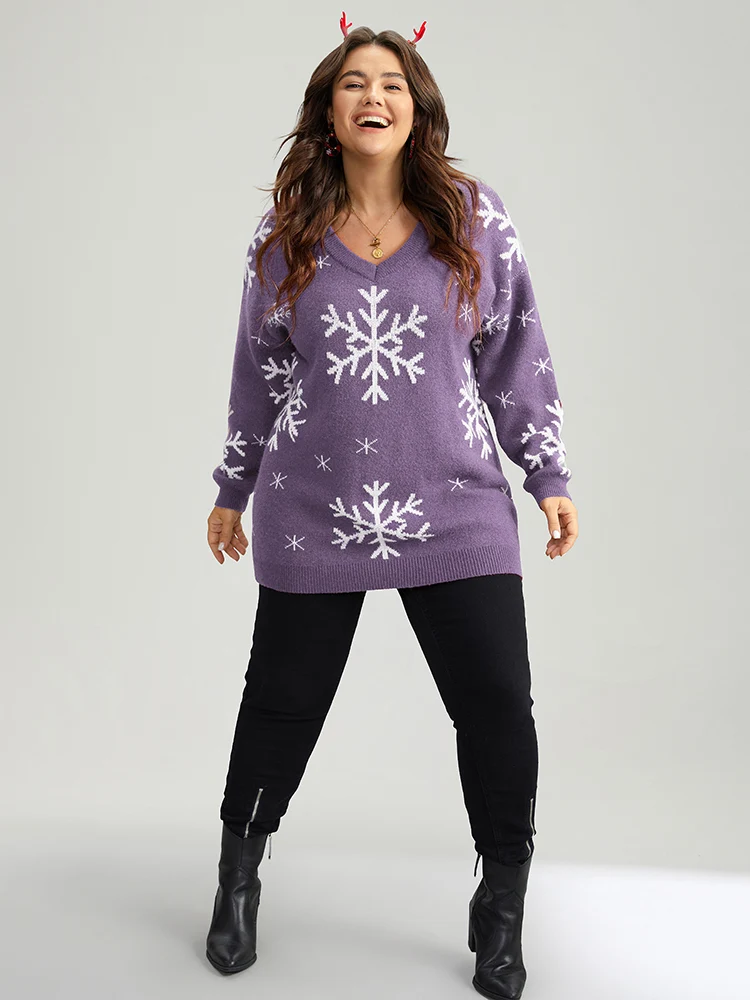 Anti-Pilling Snowflake Print Pullover - Image 4