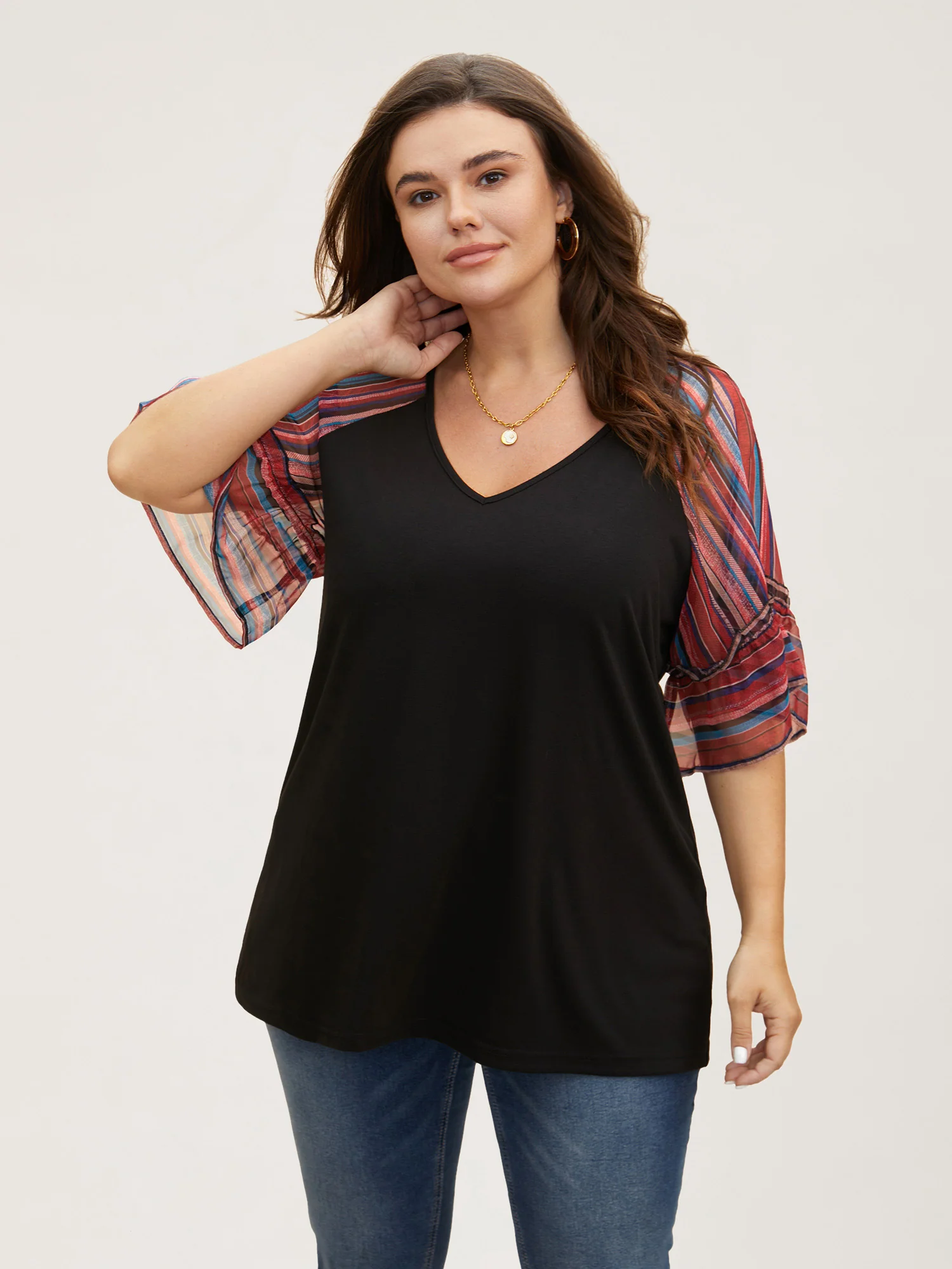 Boho Print Patchwork Raglan Sleeve T-shirt - Image 2