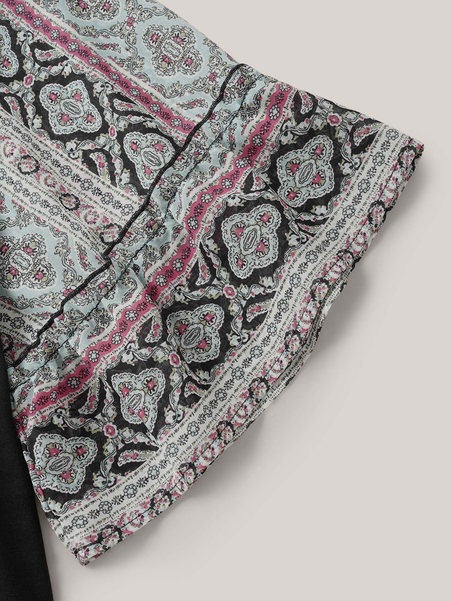 Boho Print Patchwork Raglan Sleeve T-shirt - Image 8