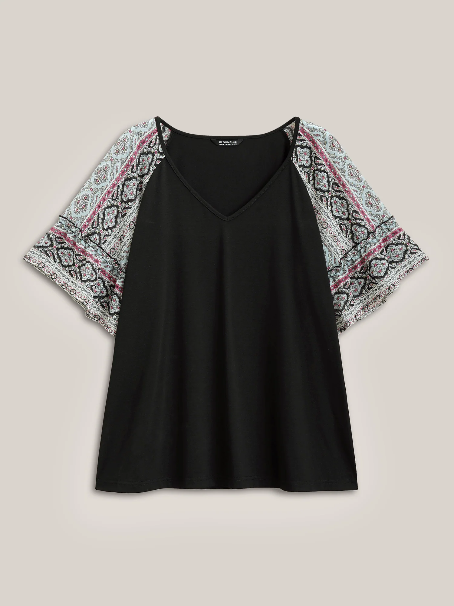 Boho Print Patchwork Raglan Sleeve T-shirt - Image 9
