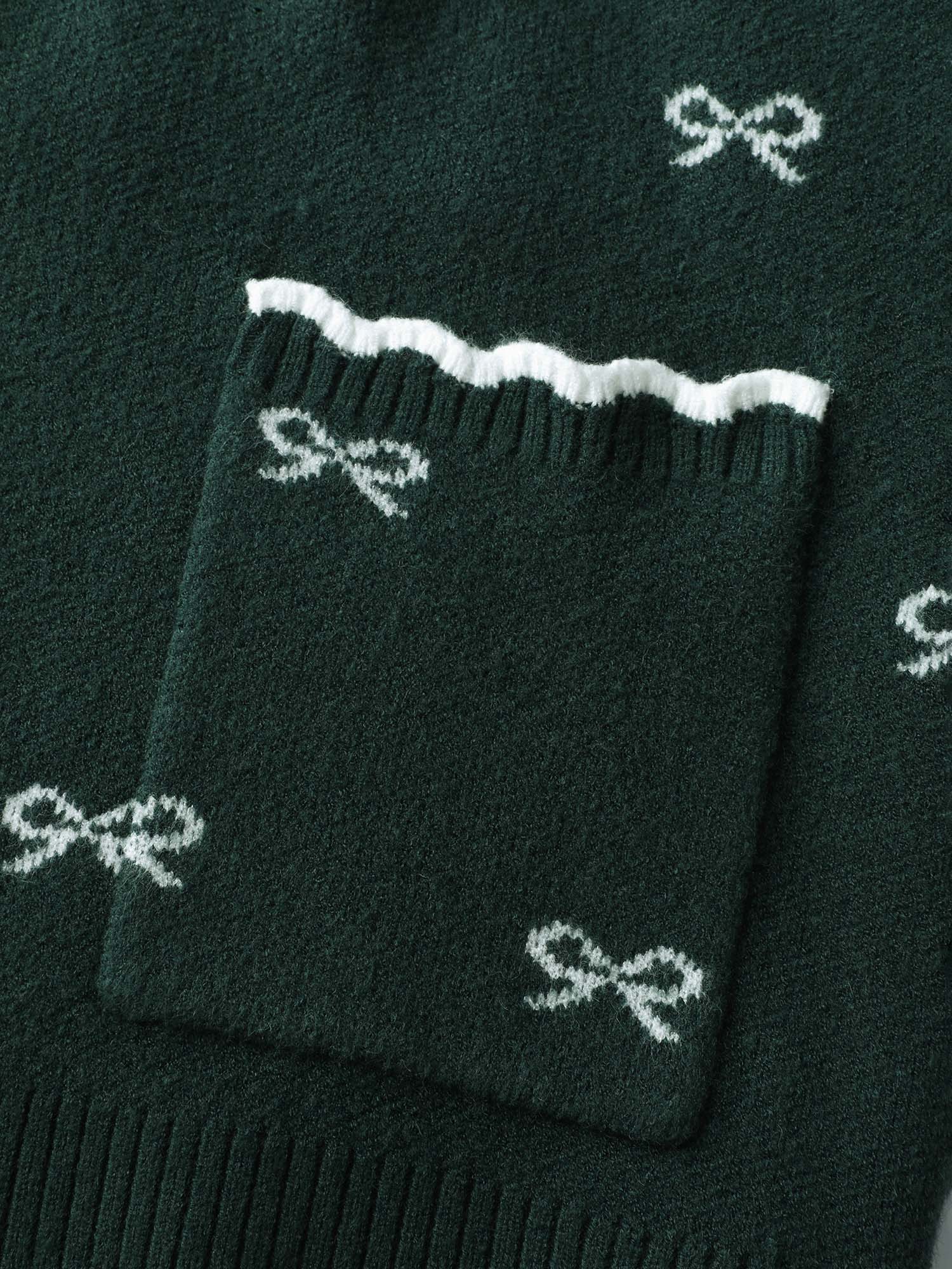 Bowknot Jacquard Wavy Edge Knit Cardigan - Image 5
