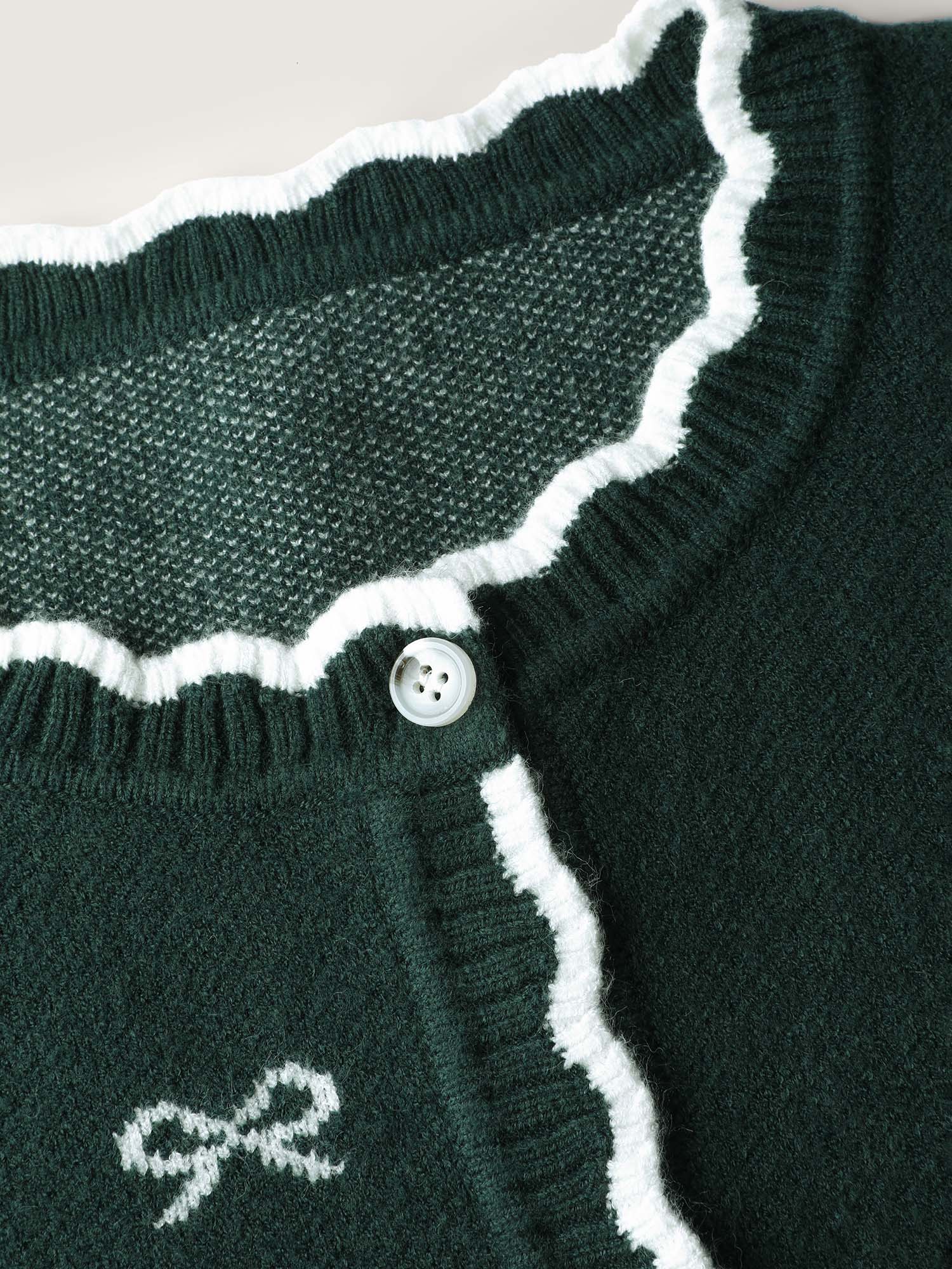 Bowknot Jacquard Wavy Edge Knit Cardigan - Image 6