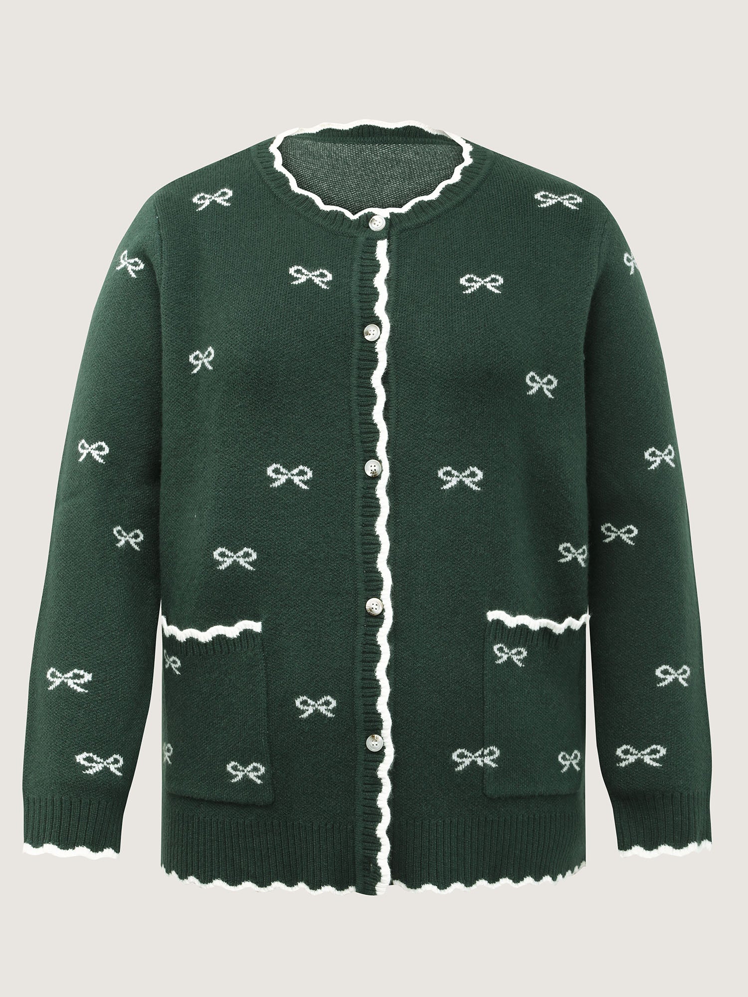 Bowknot Jacquard Wavy Edge Knit Cardigan - Image 7