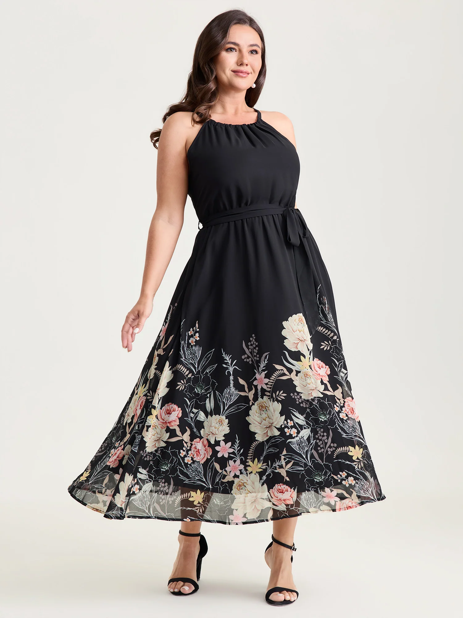 Budding Romance Halter Neck Stretchy Waist Midi Dress