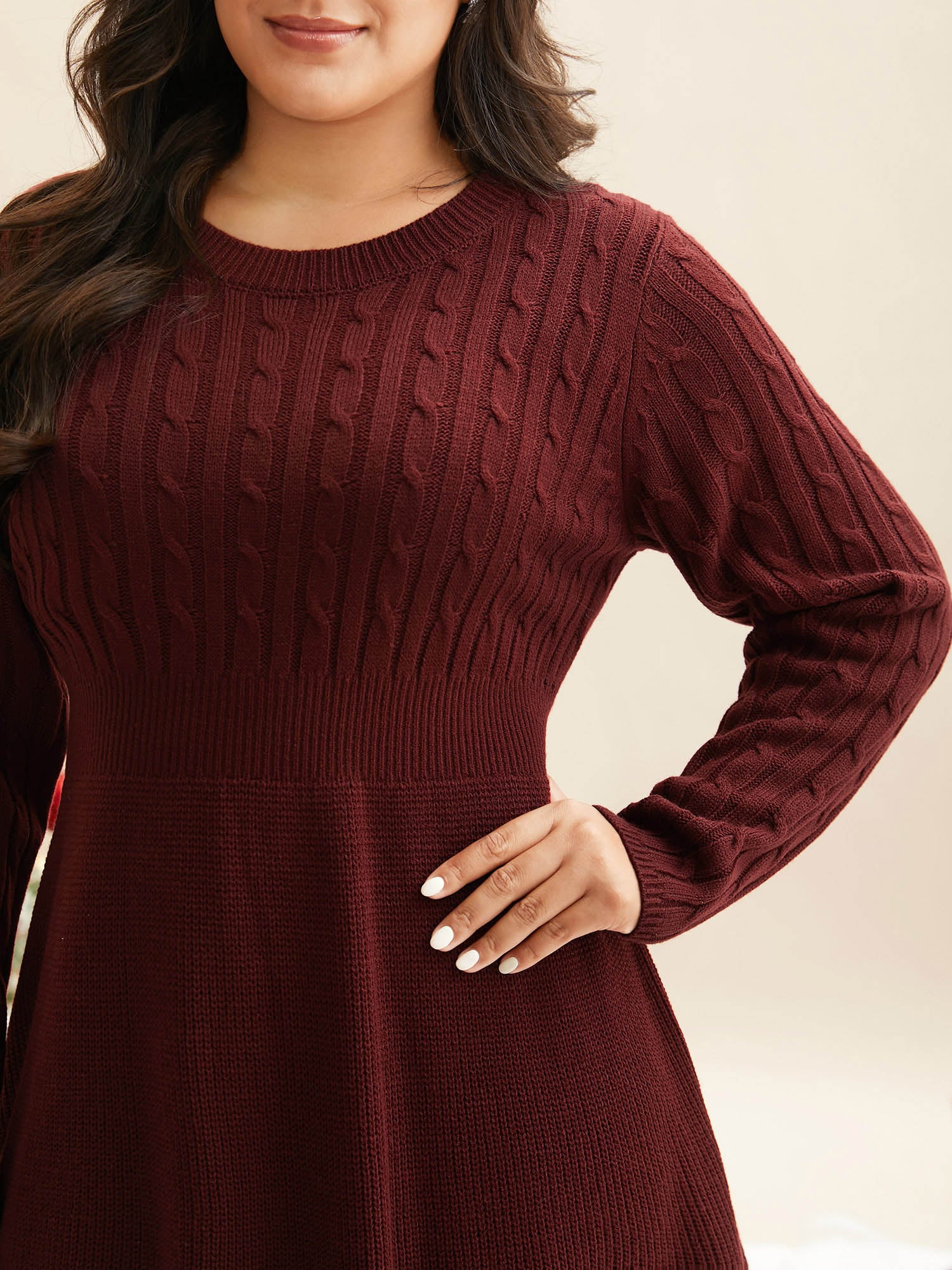 Cable Knit Fit-and-Flare Mini Sweater Dress - Image 15