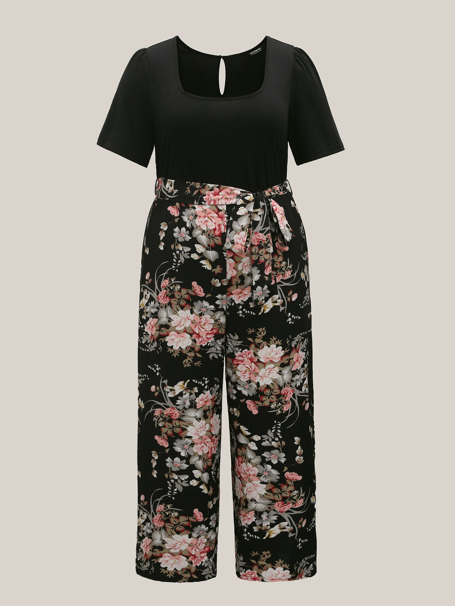 Color Contrast Belted Panel Pockets Jumpsuit - Image 7