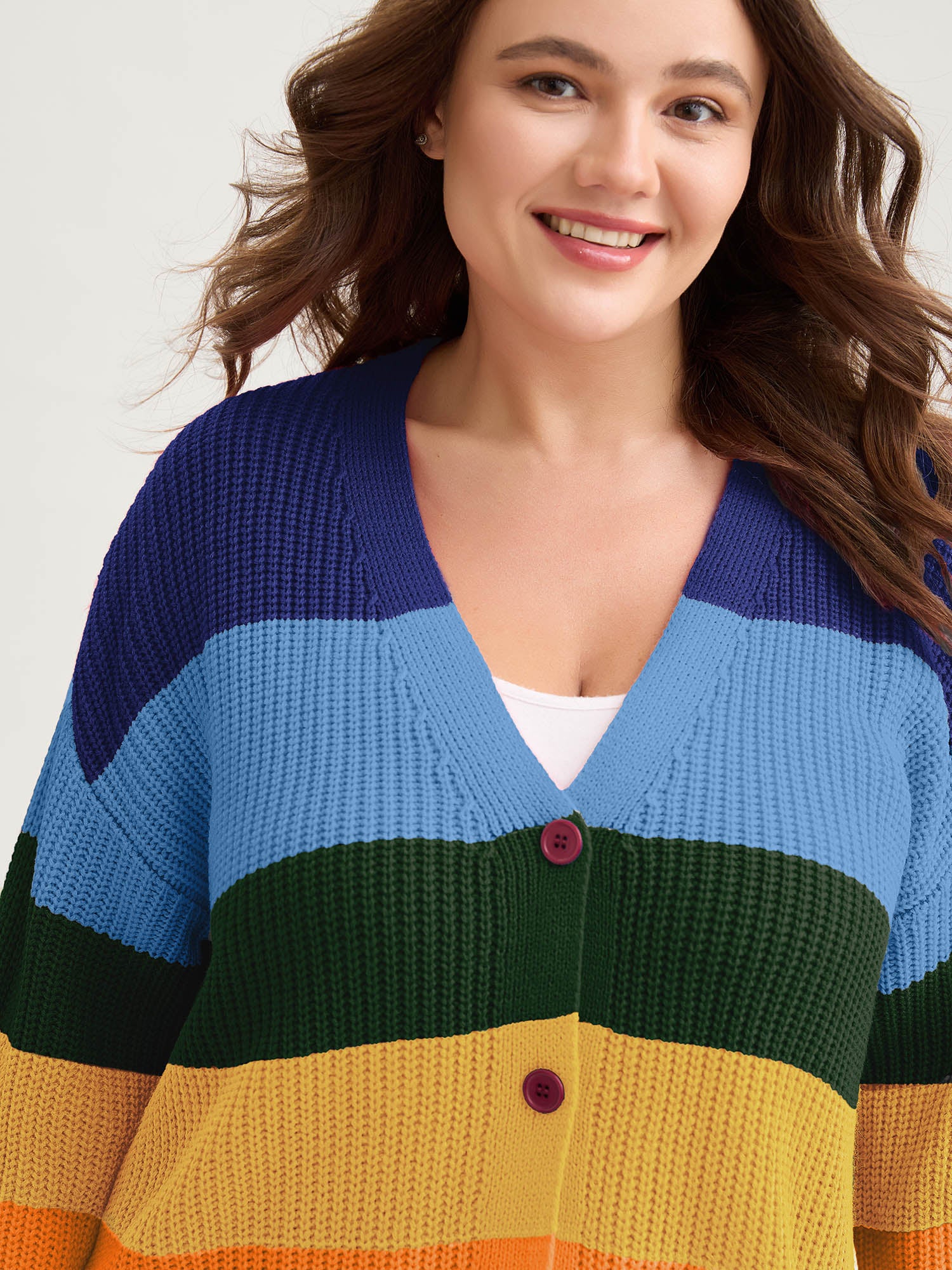 Colorblock Contrast Texture Button Cardigan - Image 8