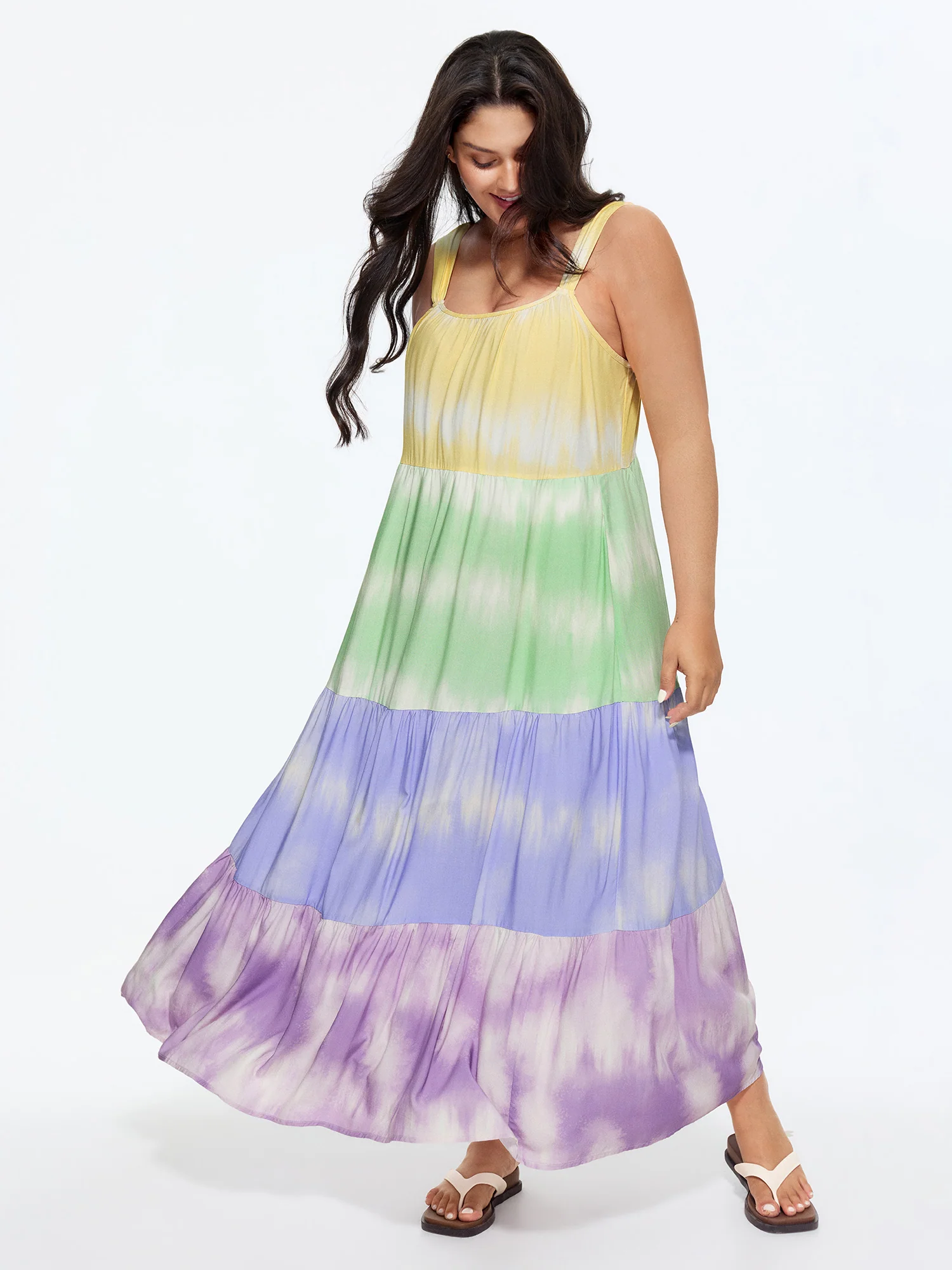 Colorblock Tiered Wide-Straps Maxi Dress - Image 3