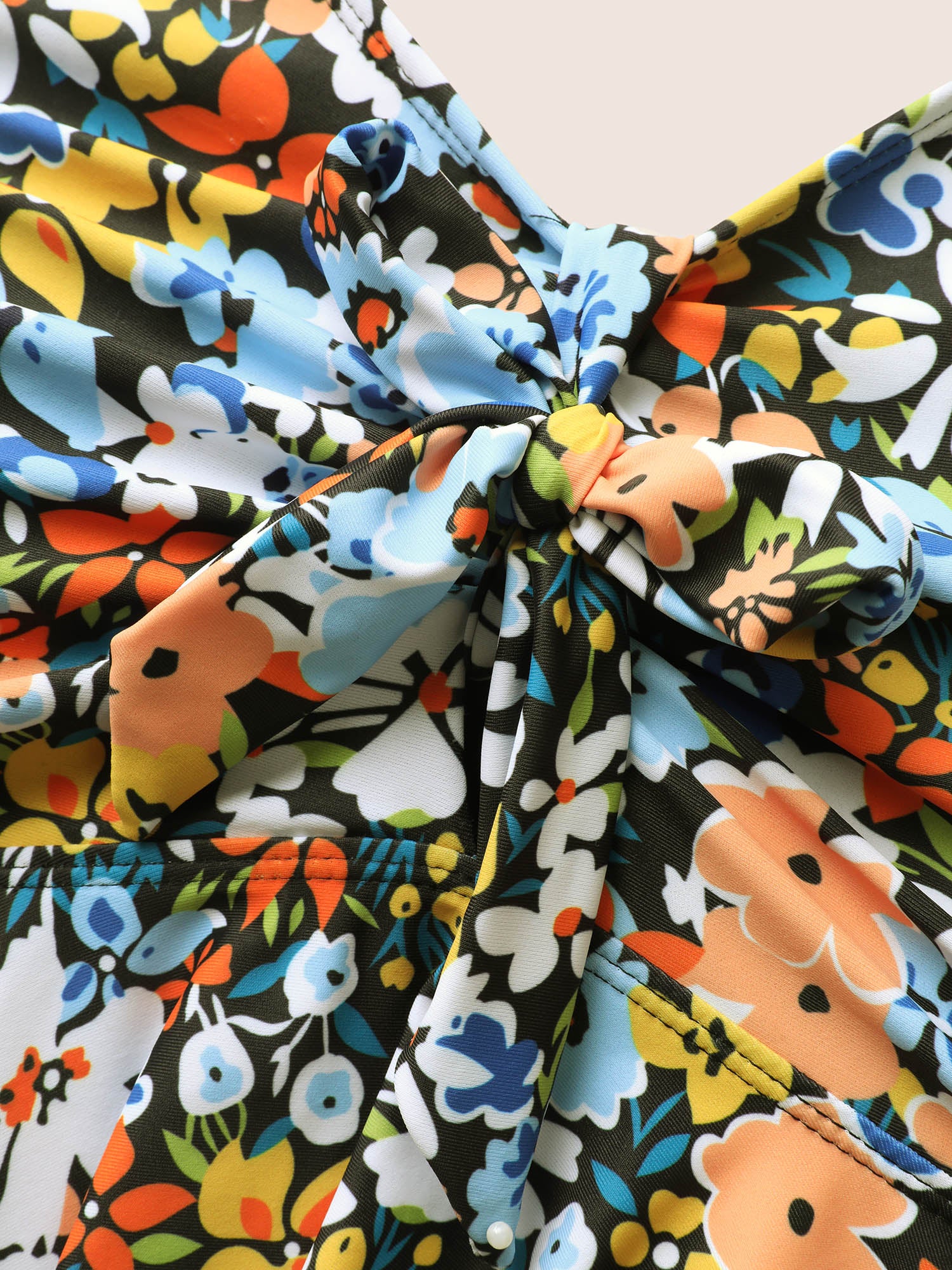 Colored Floral Print Knotted Gathered Swim Top - Image 5