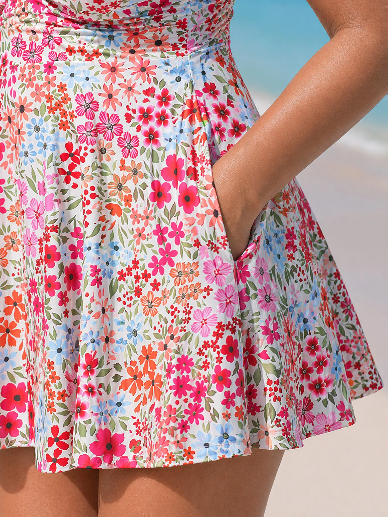 Colorful Floral Print Pockets Flowy Swim Dress - Image 4