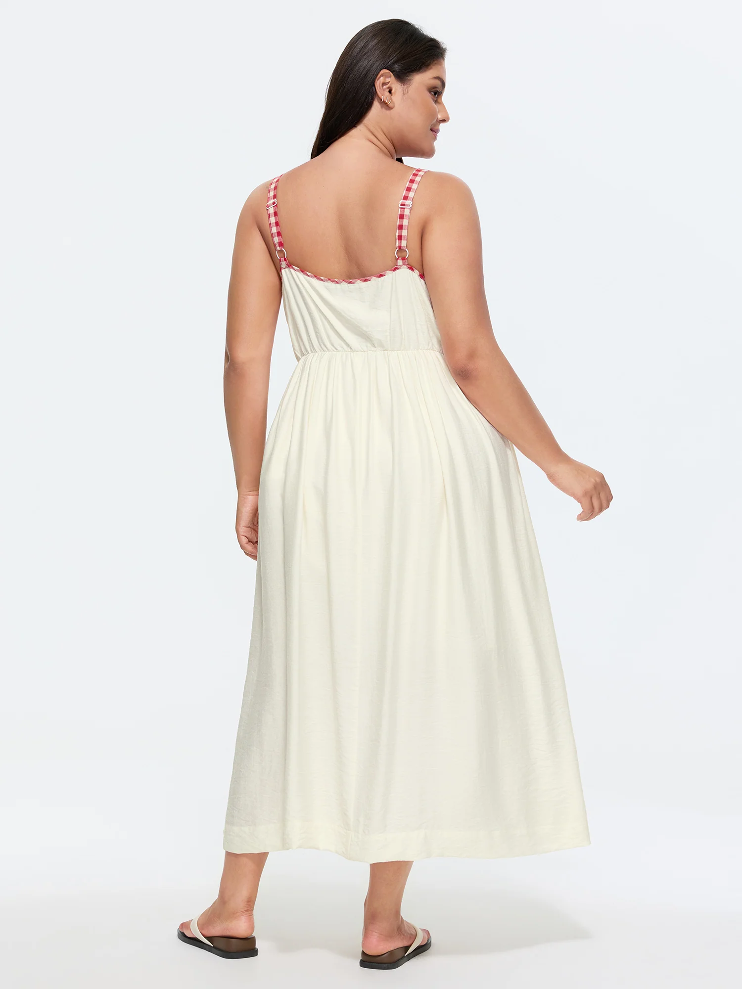 Cotton Color Contrast Shoulder Tie Maxi Dress - Image 4