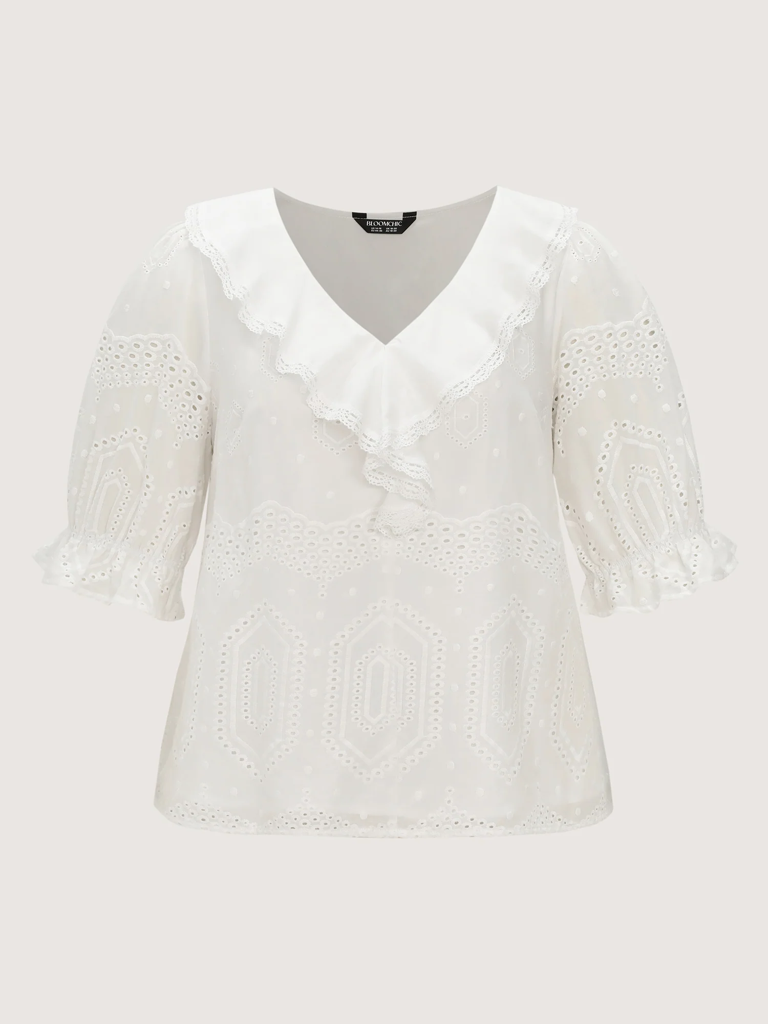 Cotton Cut-Out Lotus Leaf Neckline Blouse - Image 7