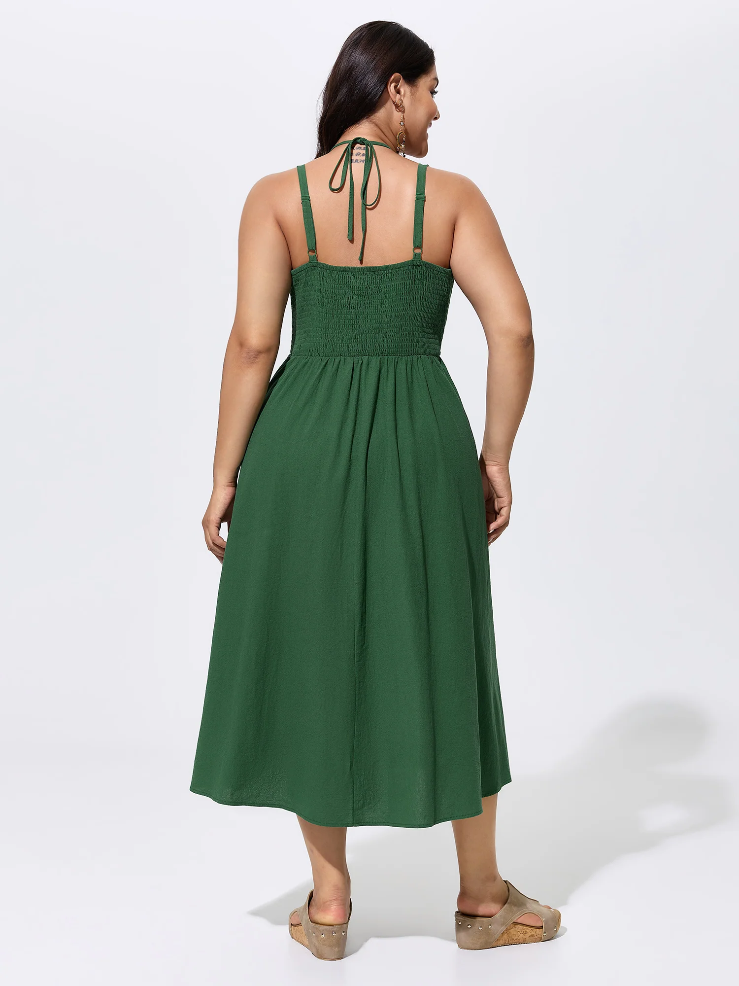 Cotton Embroidered V-Neckline Midi Dress - Image 4