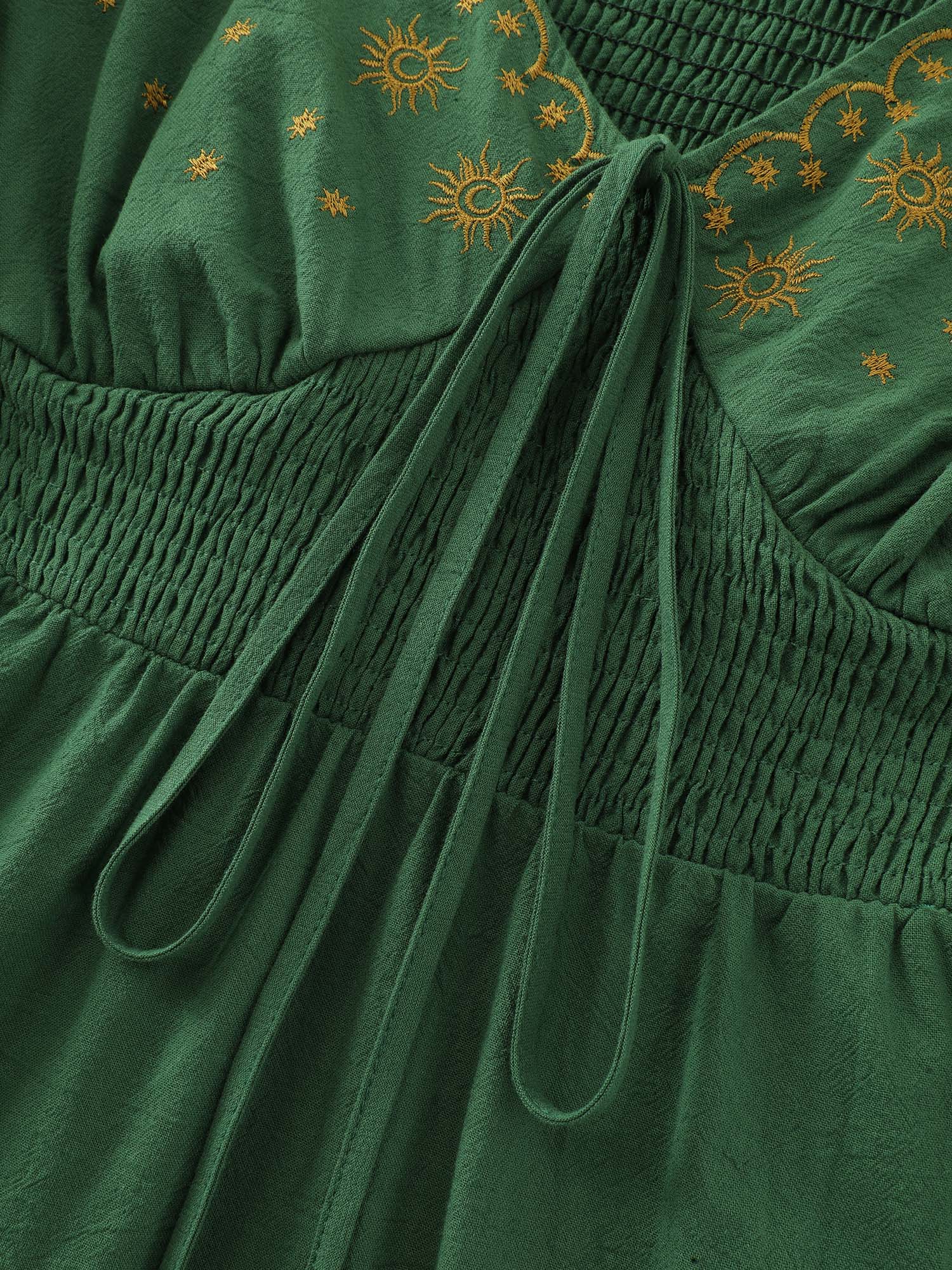 Cotton Embroidered V-Neckline Midi Dress - Image 6