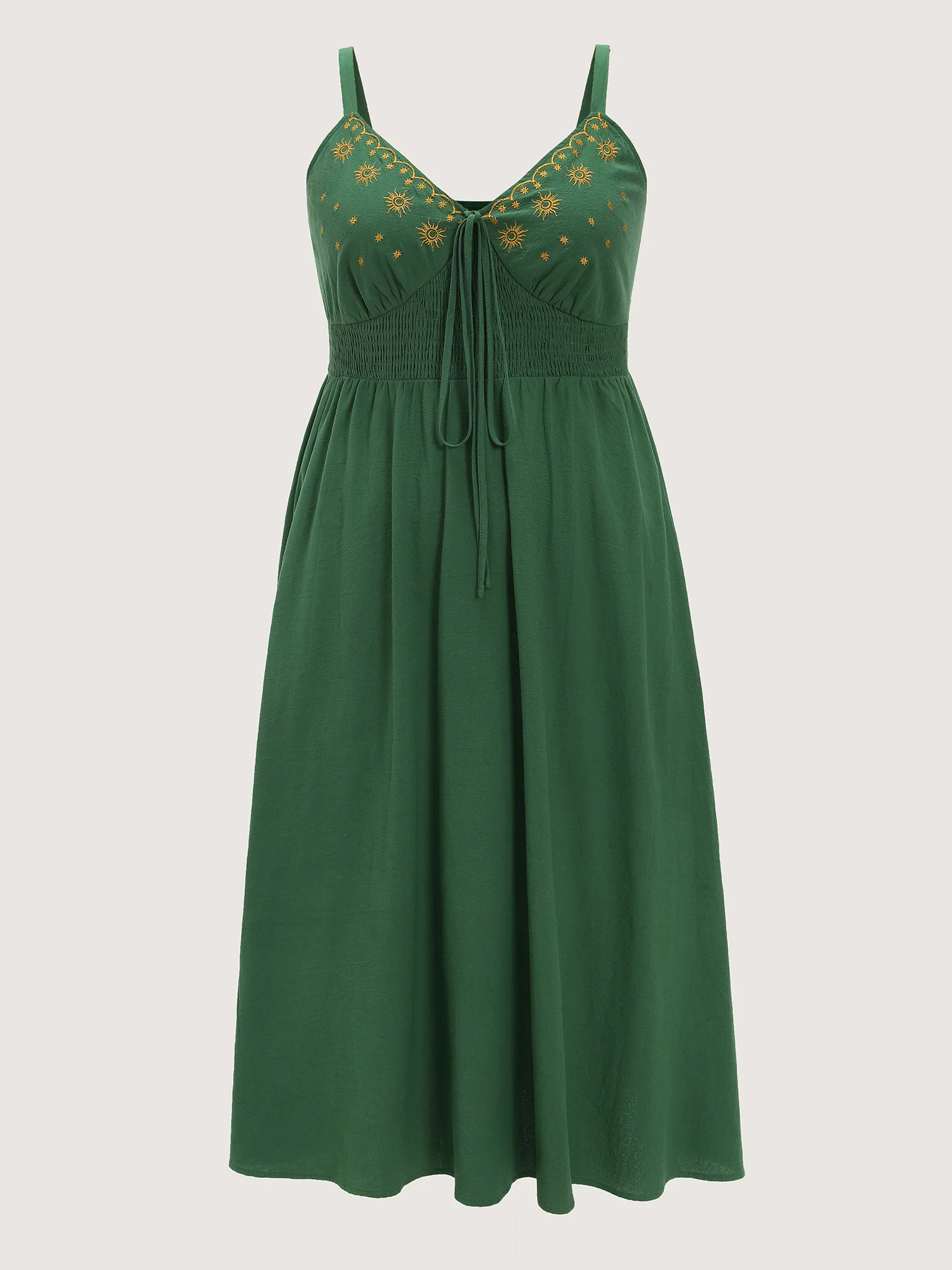 Cotton Embroidered V-Neckline Midi Dress - Image 7