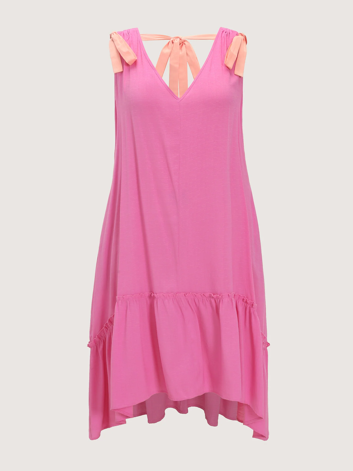 Cotton Ribbon Shoulder Tie V-Neck Flowy Midi Dress - Image 8