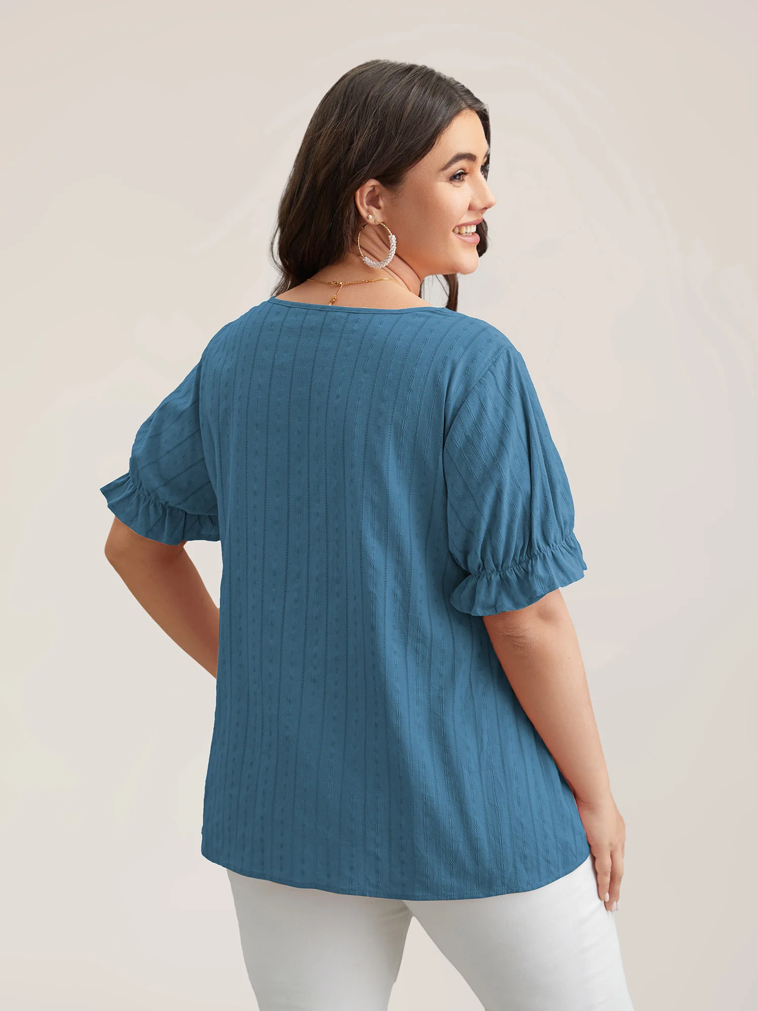Cotton Square Neck Ruffled Sleeve Shirt - Image 11