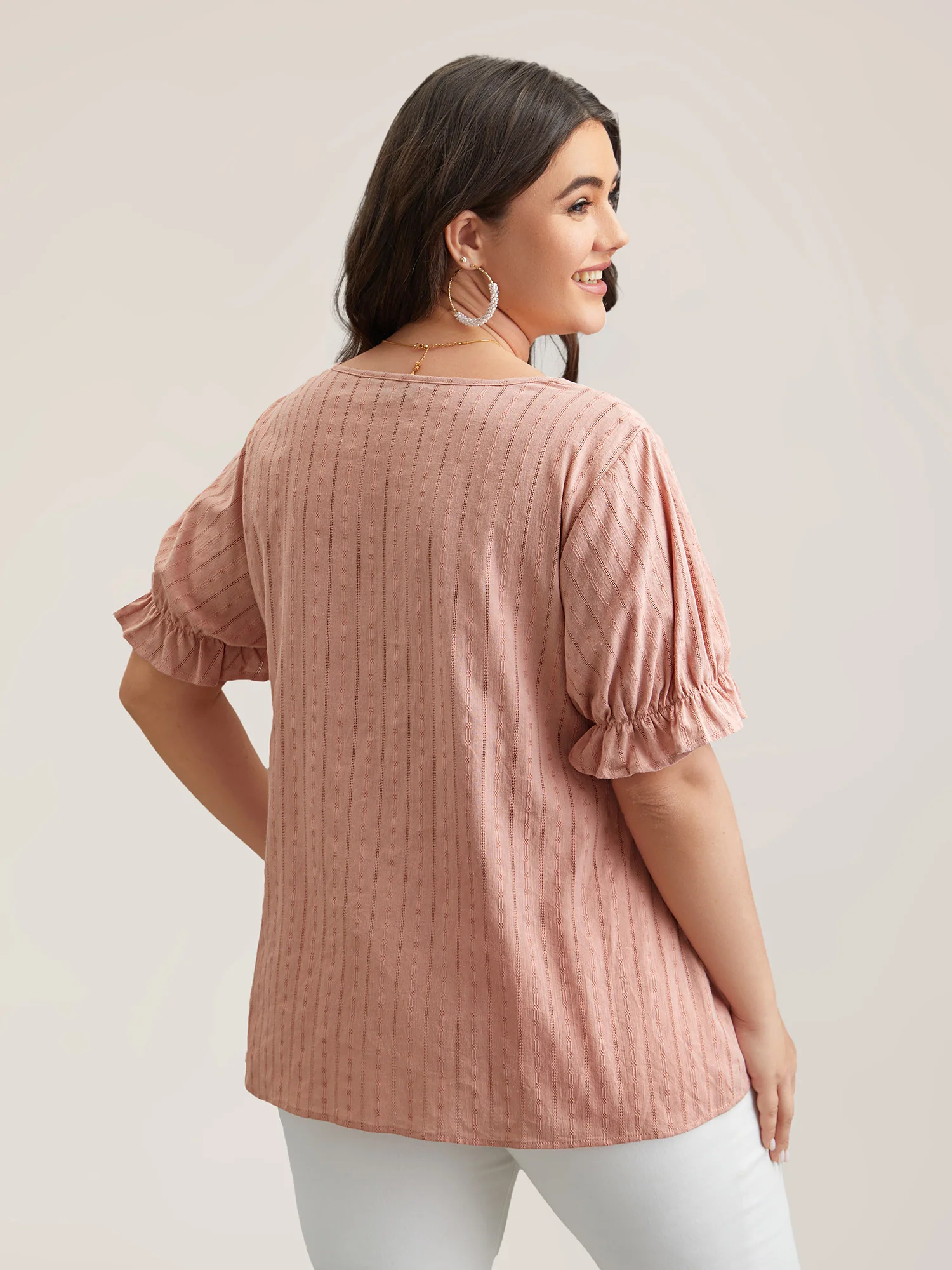 Cotton Square Neck Ruffled Sleeve Shirt - Image 4