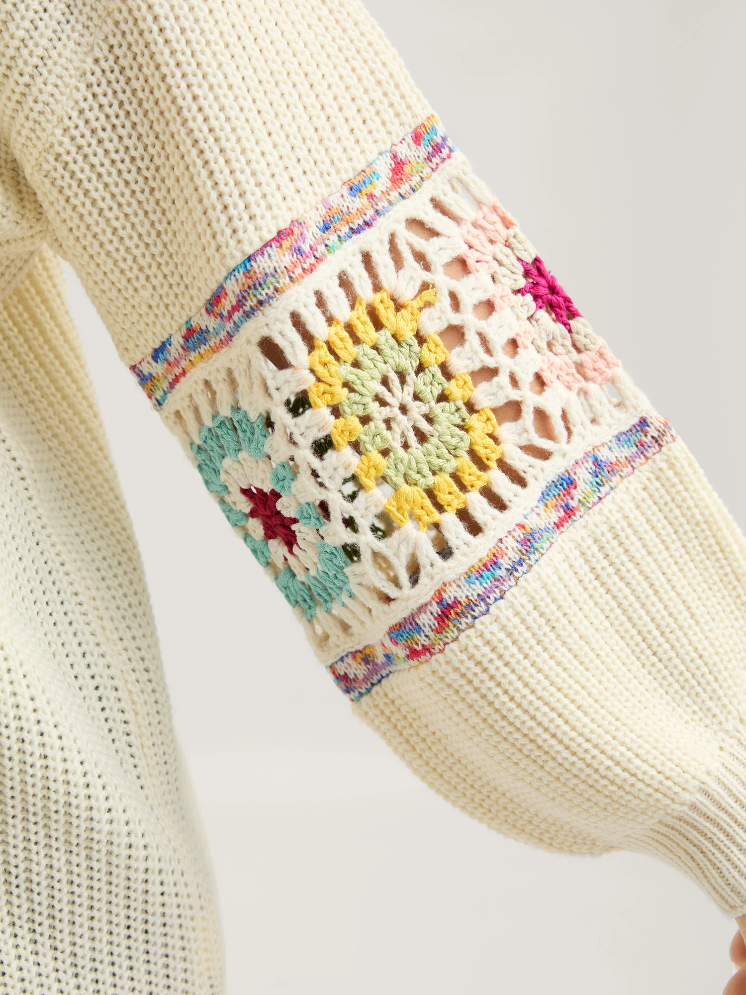 Crochet Floral Sleeve Lace Trim Pullover - Image 6