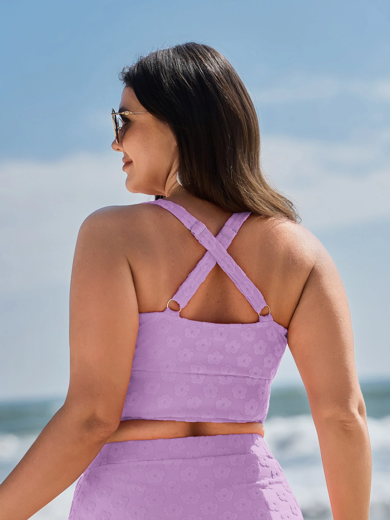 Cut-Out Front-Tie Textured Bikini Top - Image 11