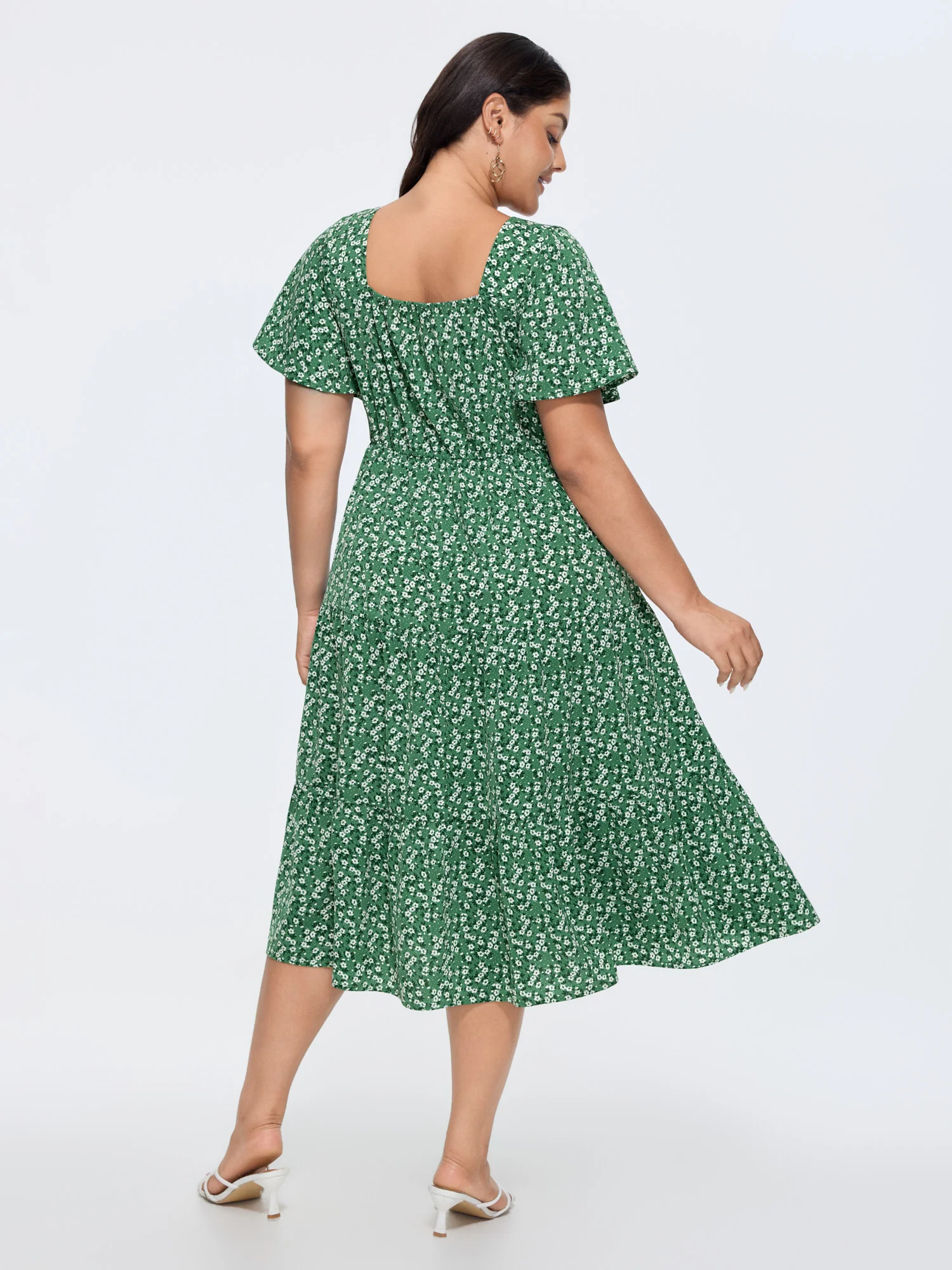 Ditsy Floral Sweetheart Drawstring Pocket Tiered Dress - Image 13