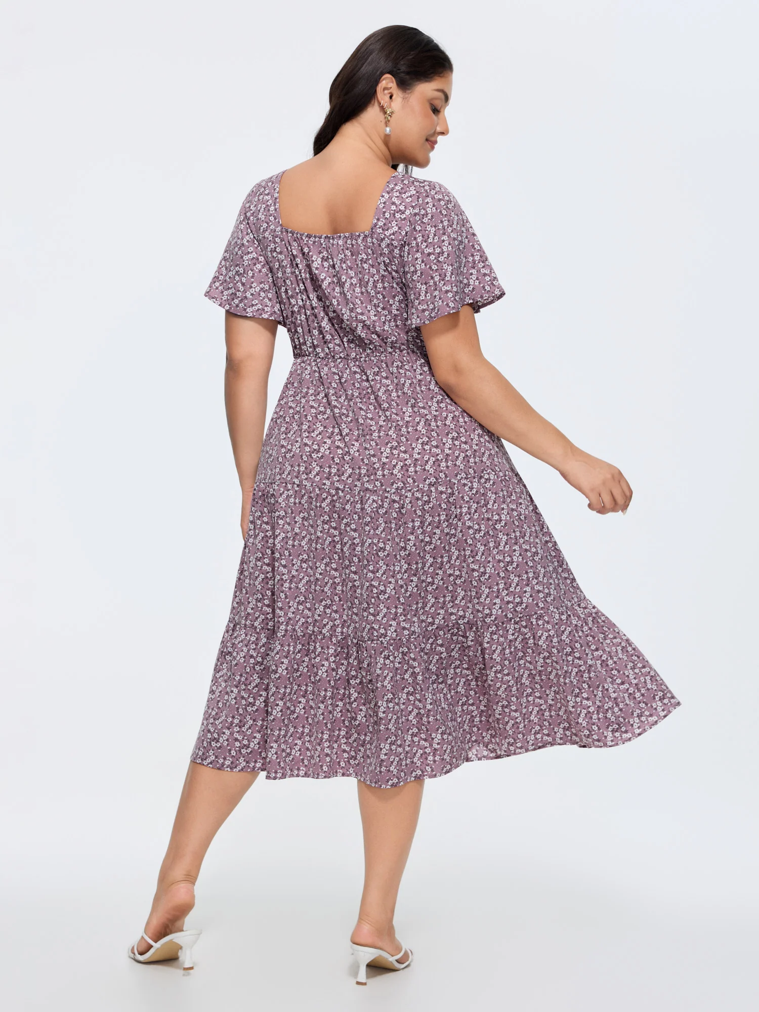 Ditsy Floral Sweetheart Drawstring Pocket Tiered Dress - Image 27