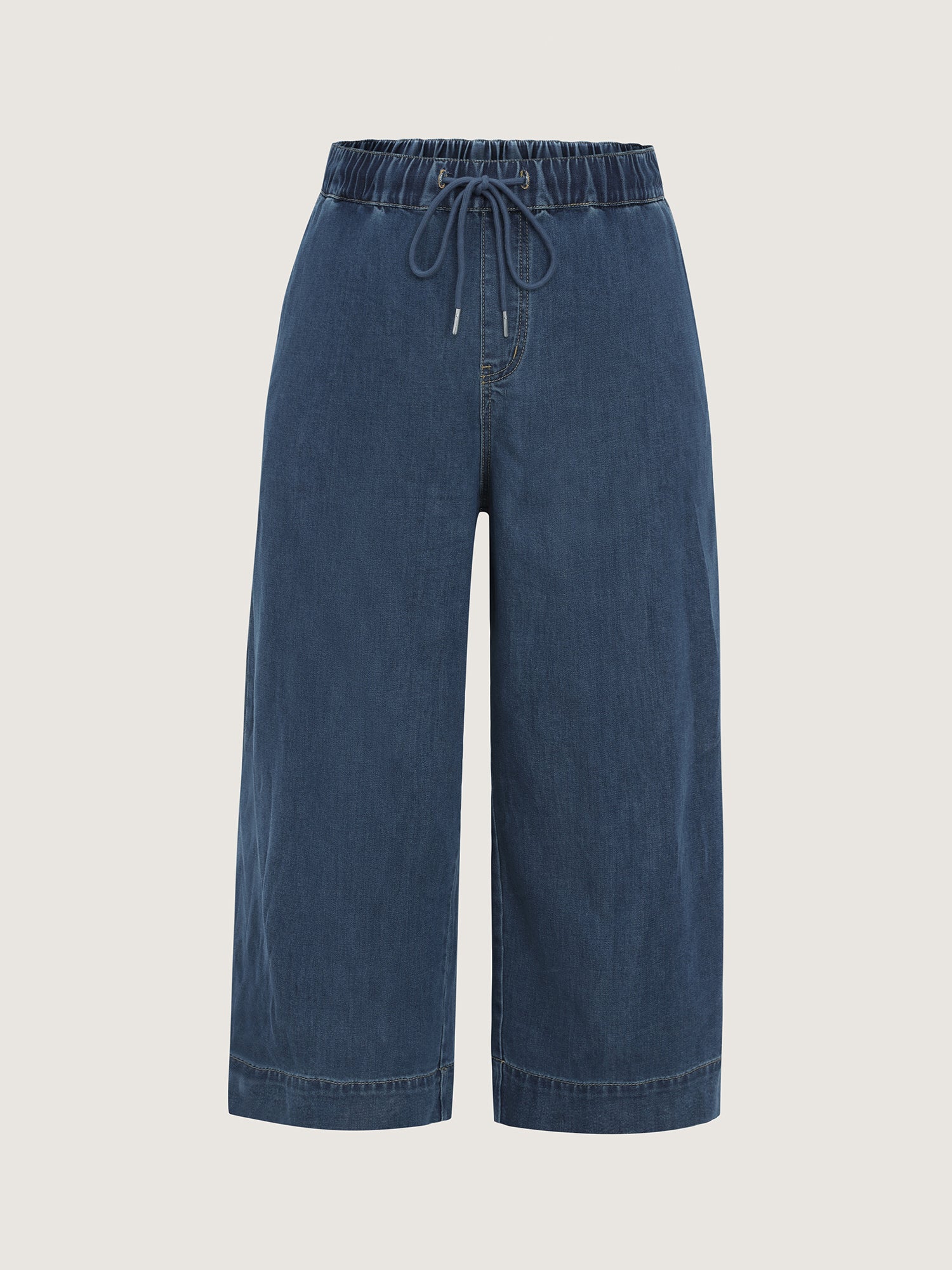 Elastic Drawstring Waistband Wide-Leg Jeans - Image 8
