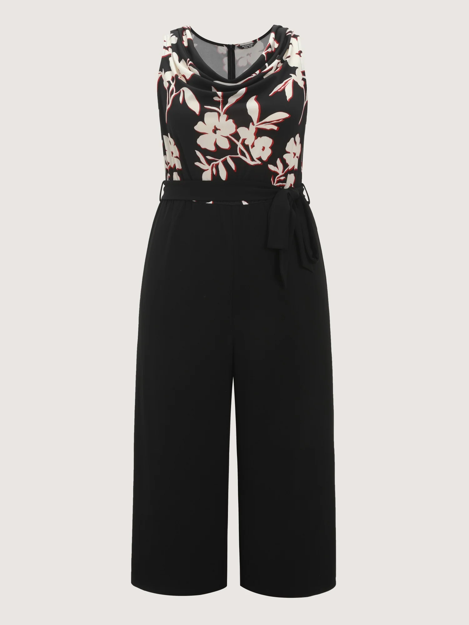 Floral Cowl Neck Waist Tie Wide Leg Jumpsuit - Image 7