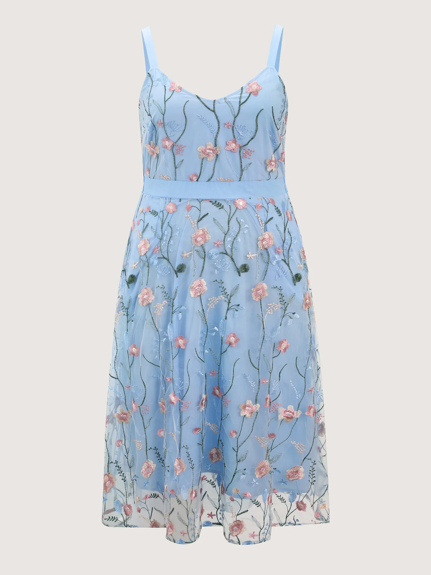 Floral Embroidered Lined Sleeveless Midi Dress - Image 8