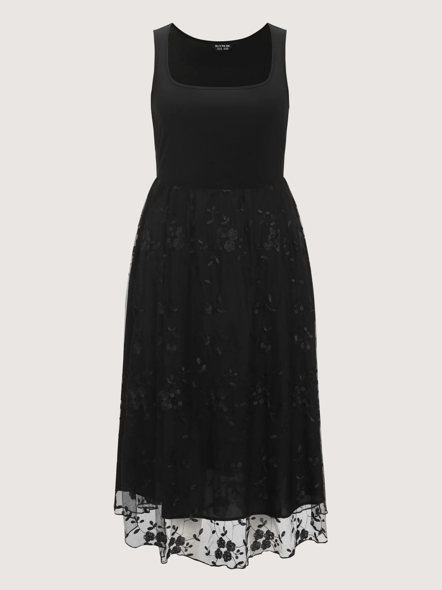 Floral Embroidered Mesh Square Neck Cami Midi Dress - Image 7