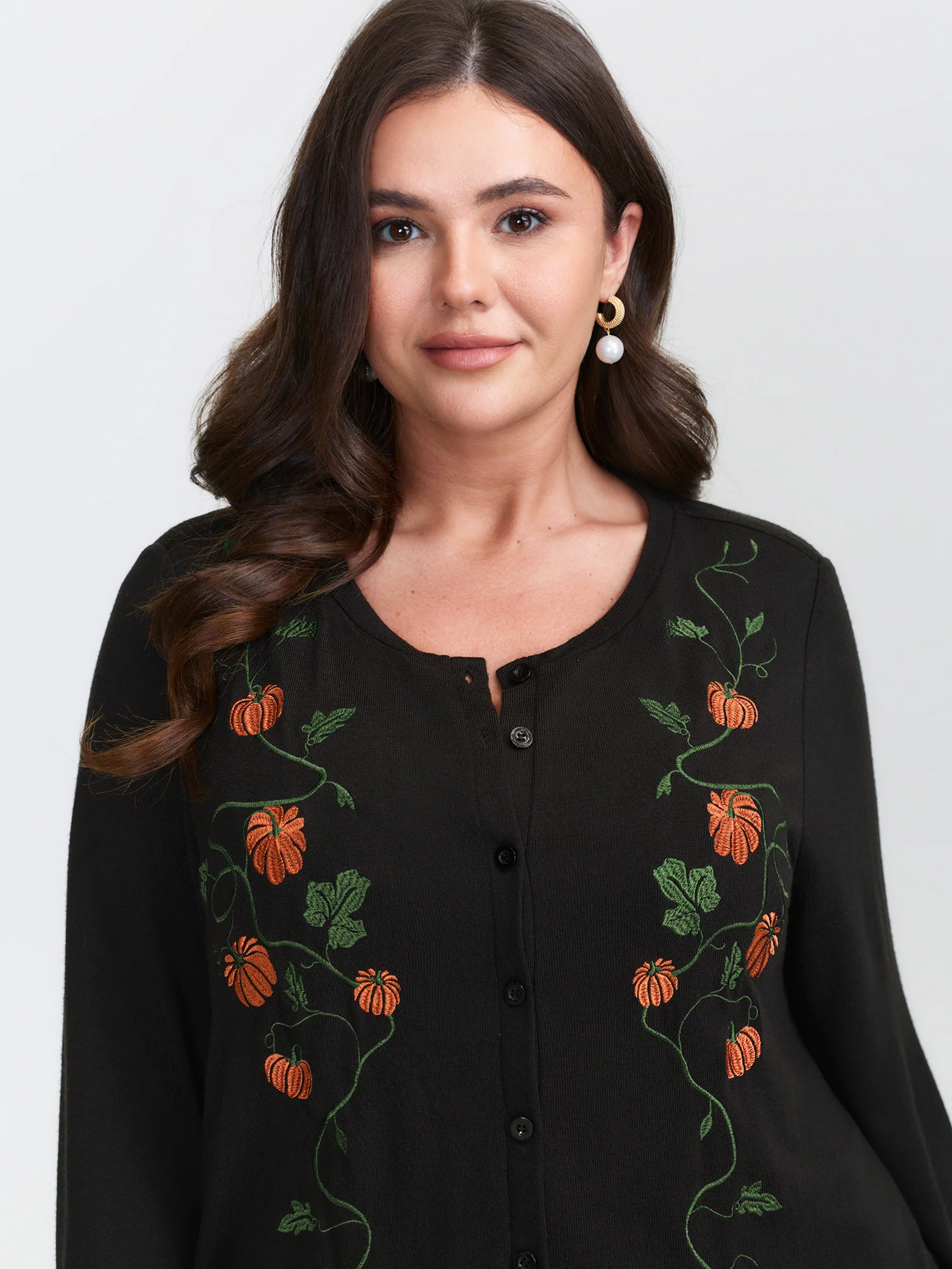 Floral Embroidered Stretch Knit Button Front Jacket - Image 2