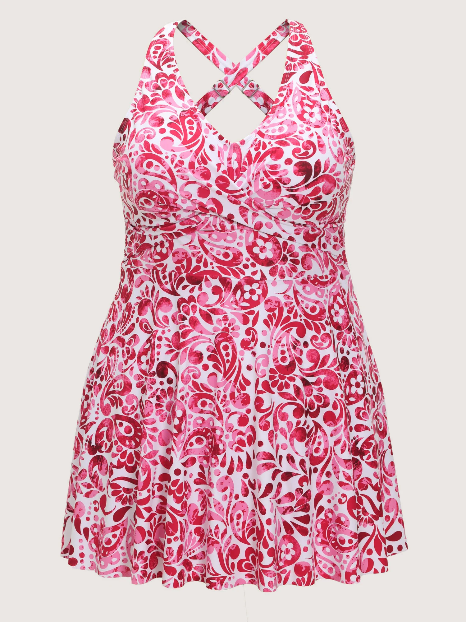 Floral Paisley Print Back Cut-Out Swim Dress - Image 7