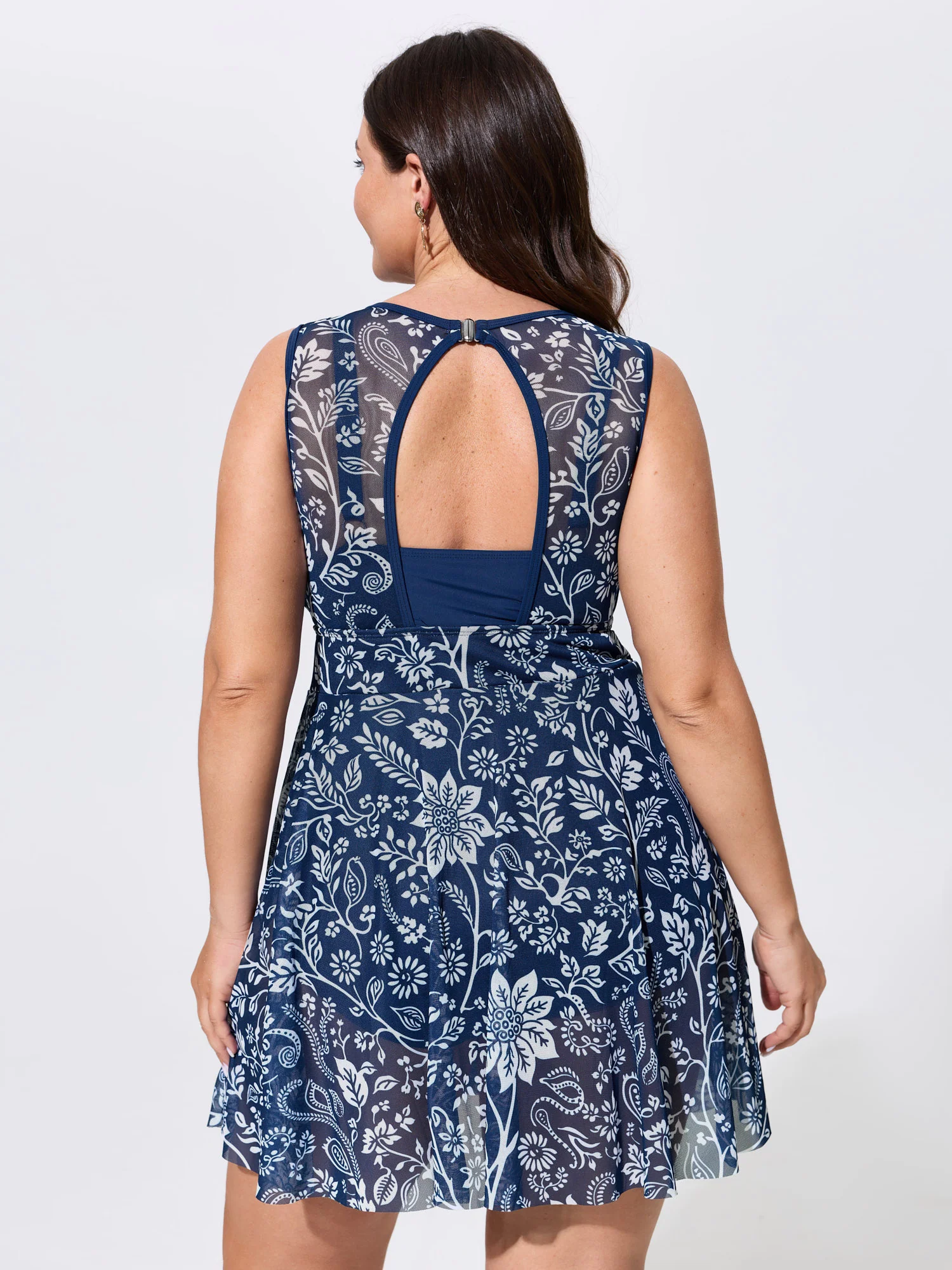 Floral Paisley Print Sheer Swim Dress - Image 2