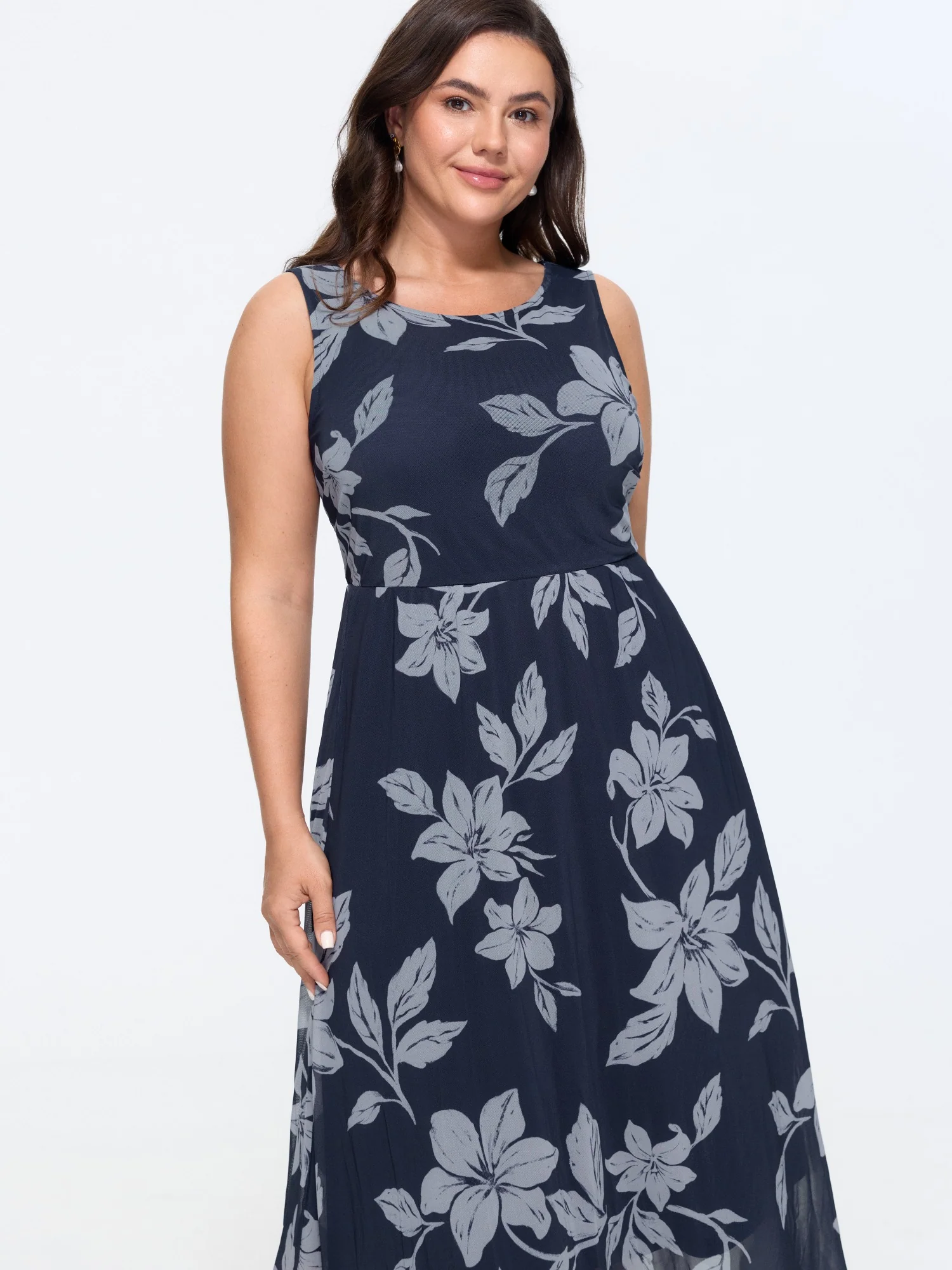 Floral Print Mesh Sleeveless Midi Dress - Image 3