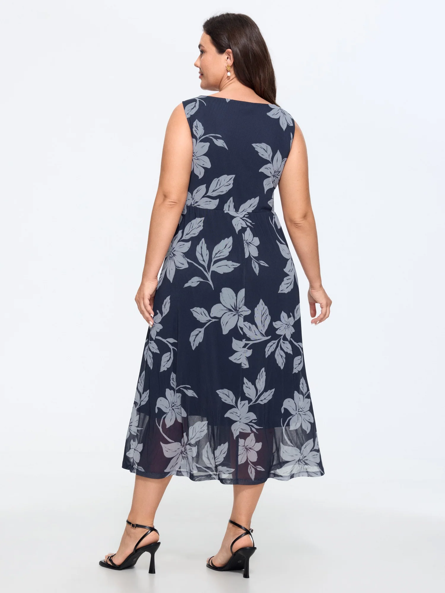 Floral Print Mesh Sleeveless Midi Dress - Image 4