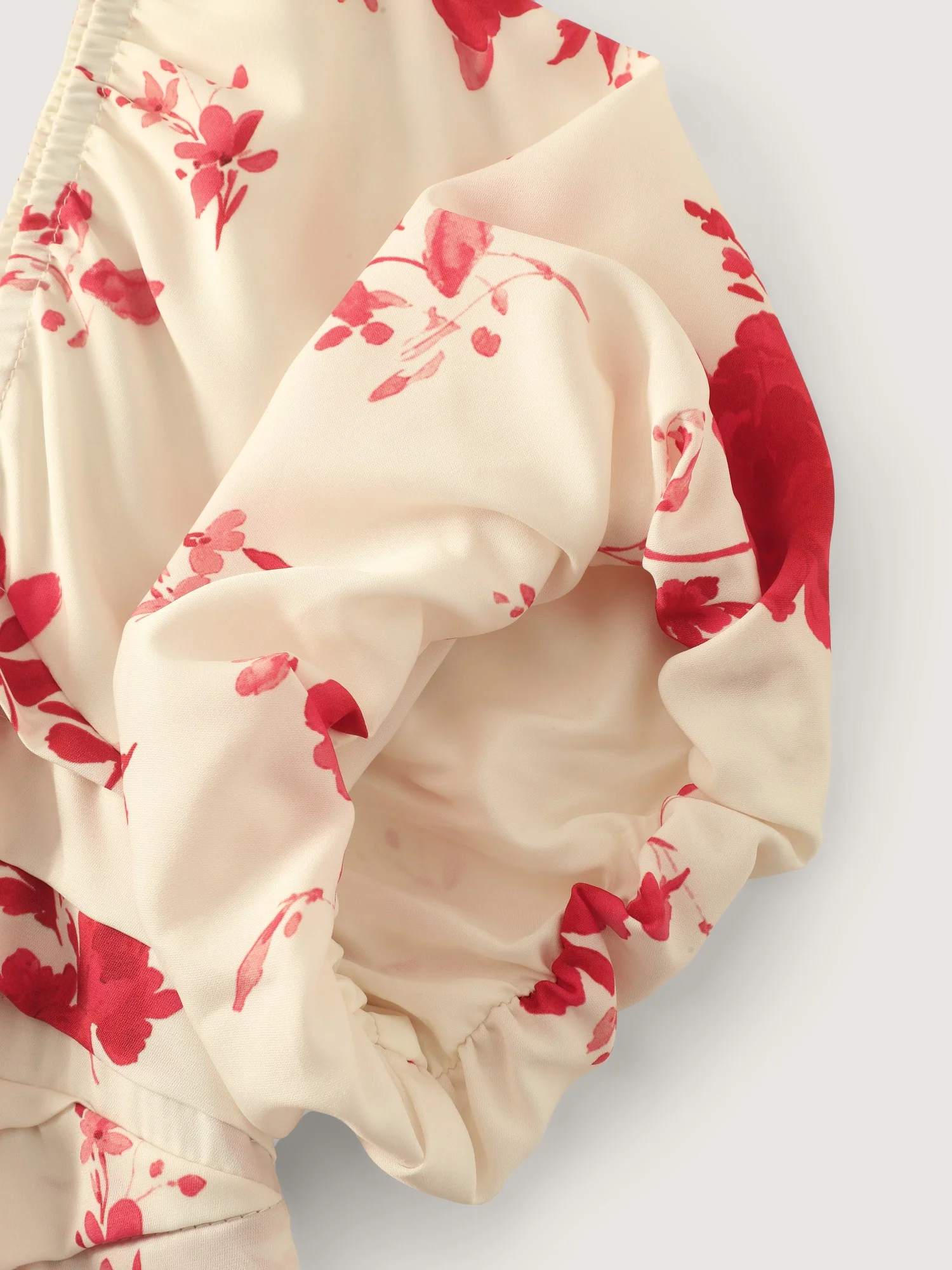 Floral Print Puff Sleeve Ruched Tiered Midi Dress - Image 5