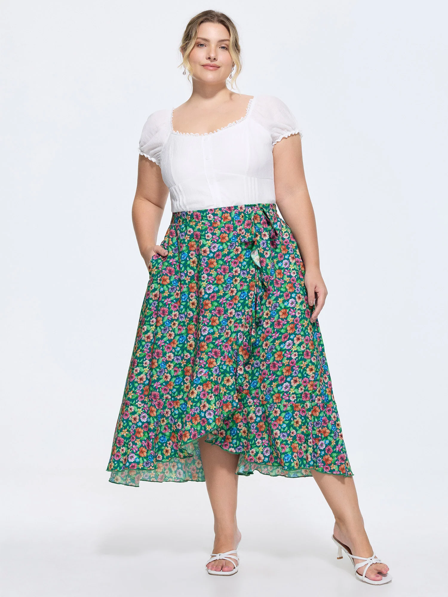 Floral Print Wrap Side-Tie Midi Dress - Image 2