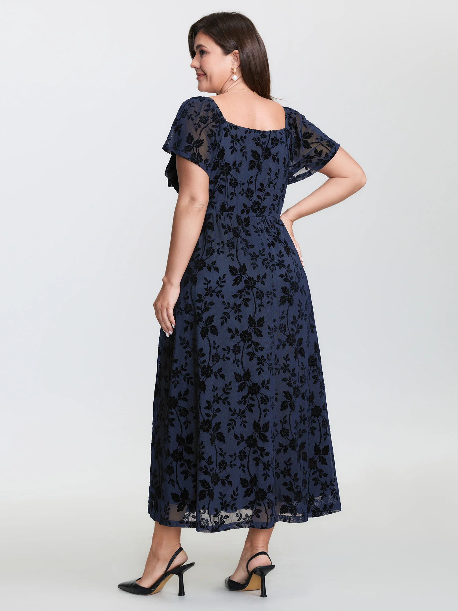 Floral Textured Jacquard Slit Hem Maxi Dress - Image 15