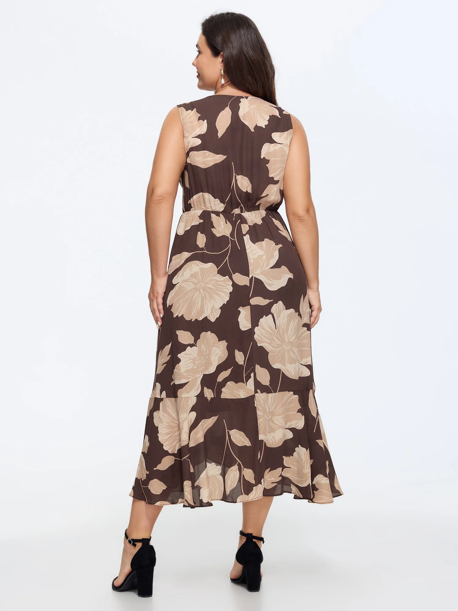 Floral Wrap Ruffle Side Drawstring Midi Dress - Image 4