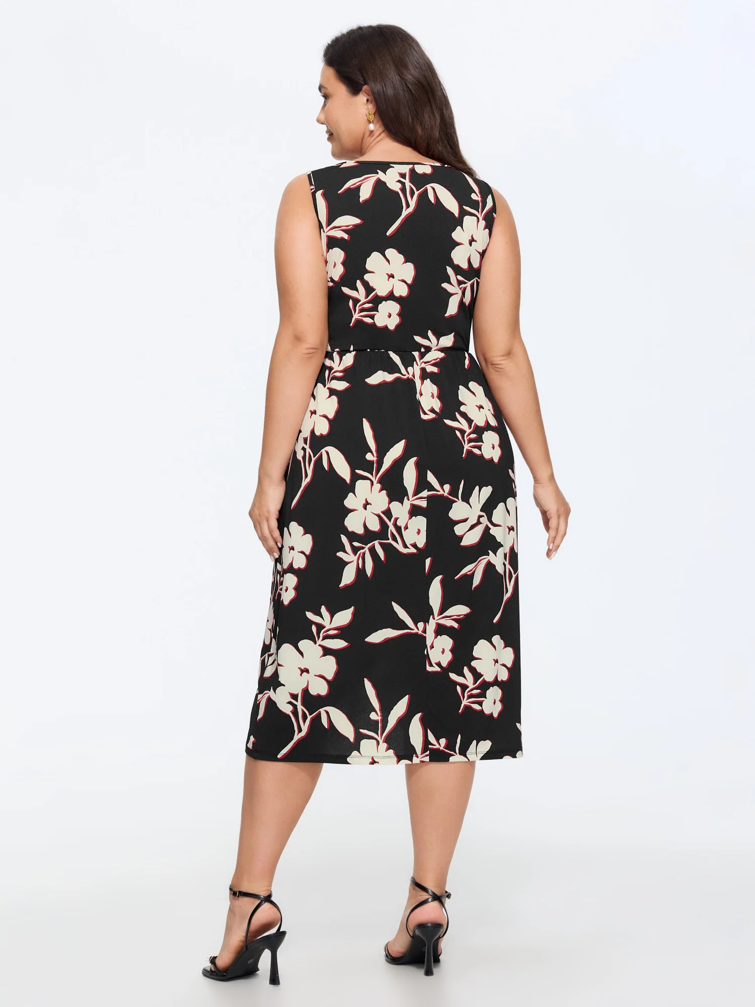 Floral Wrap Side Tie Asymmetrical Midi Dress - Image 4