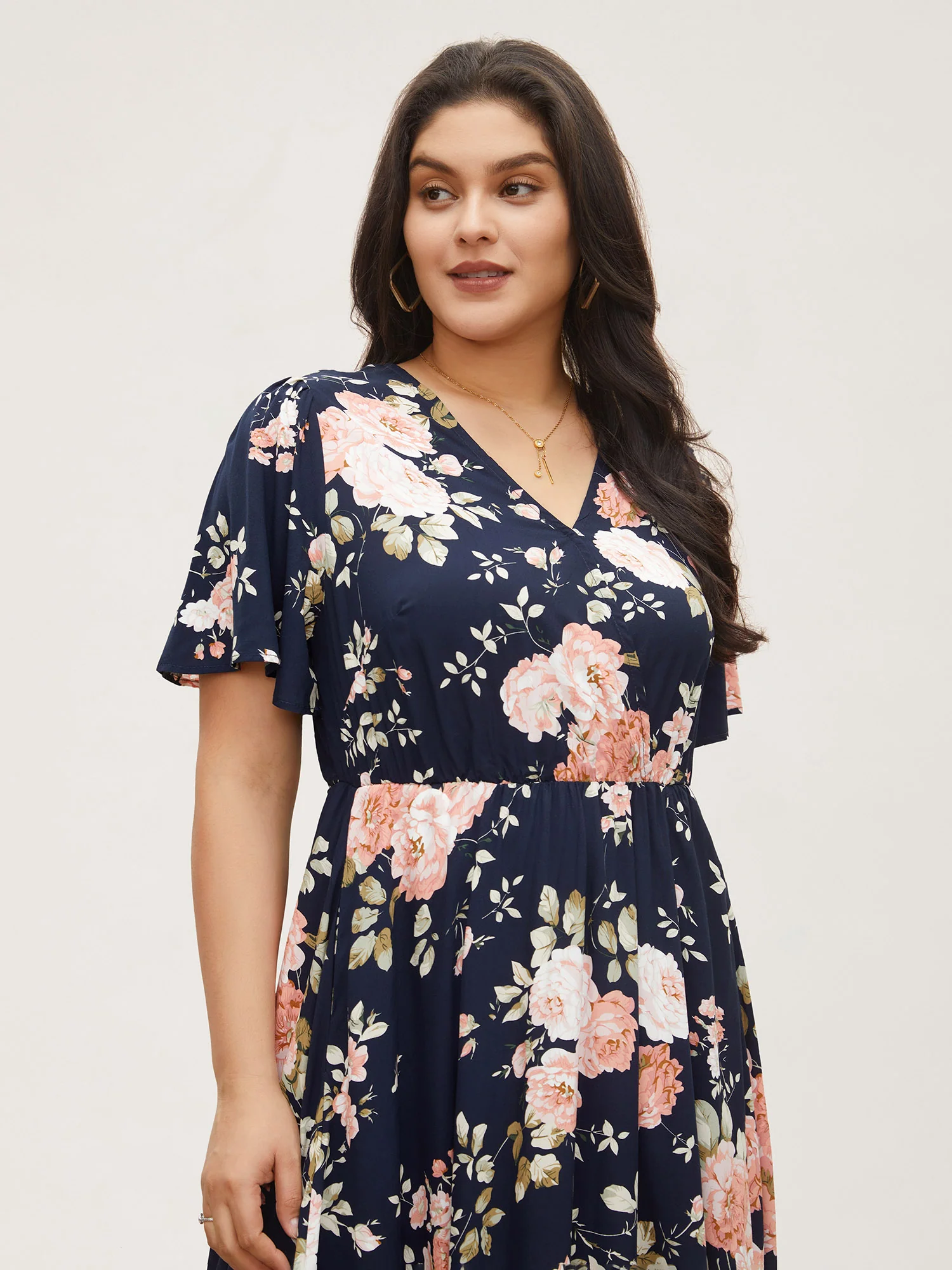 Bloom Dress - Flutter Sleeve Ditsy Floral Pocket Split Maxi Dress - Image 10