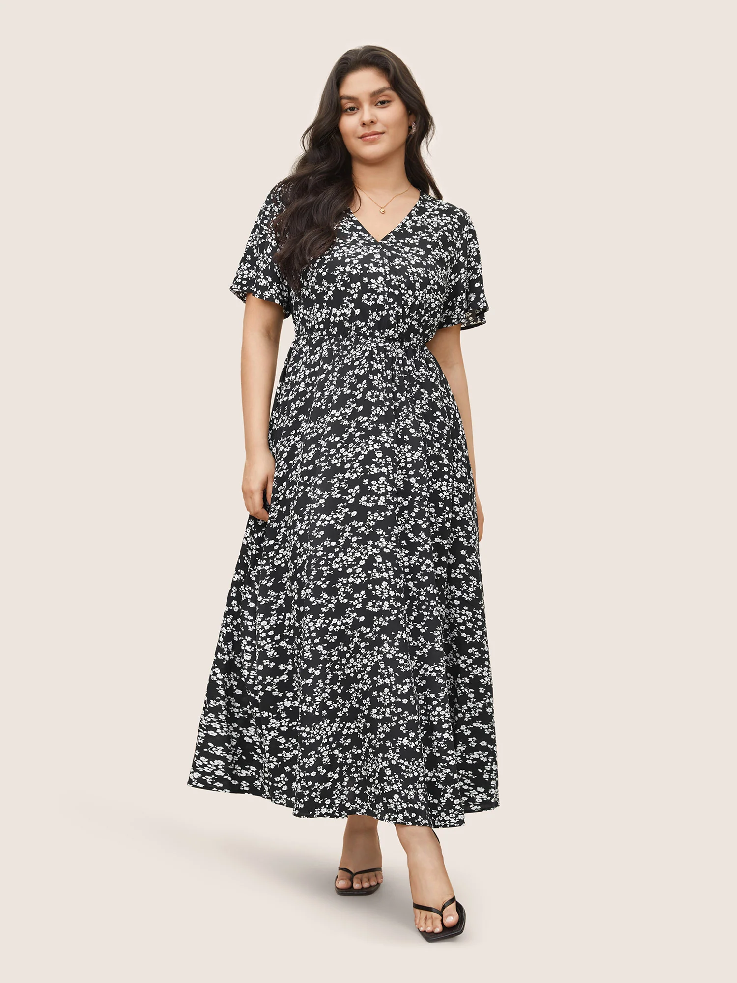 Bloom Dress - Flutter Sleeve Ditsy Floral Pocket Split Maxi Dress - Image 2
