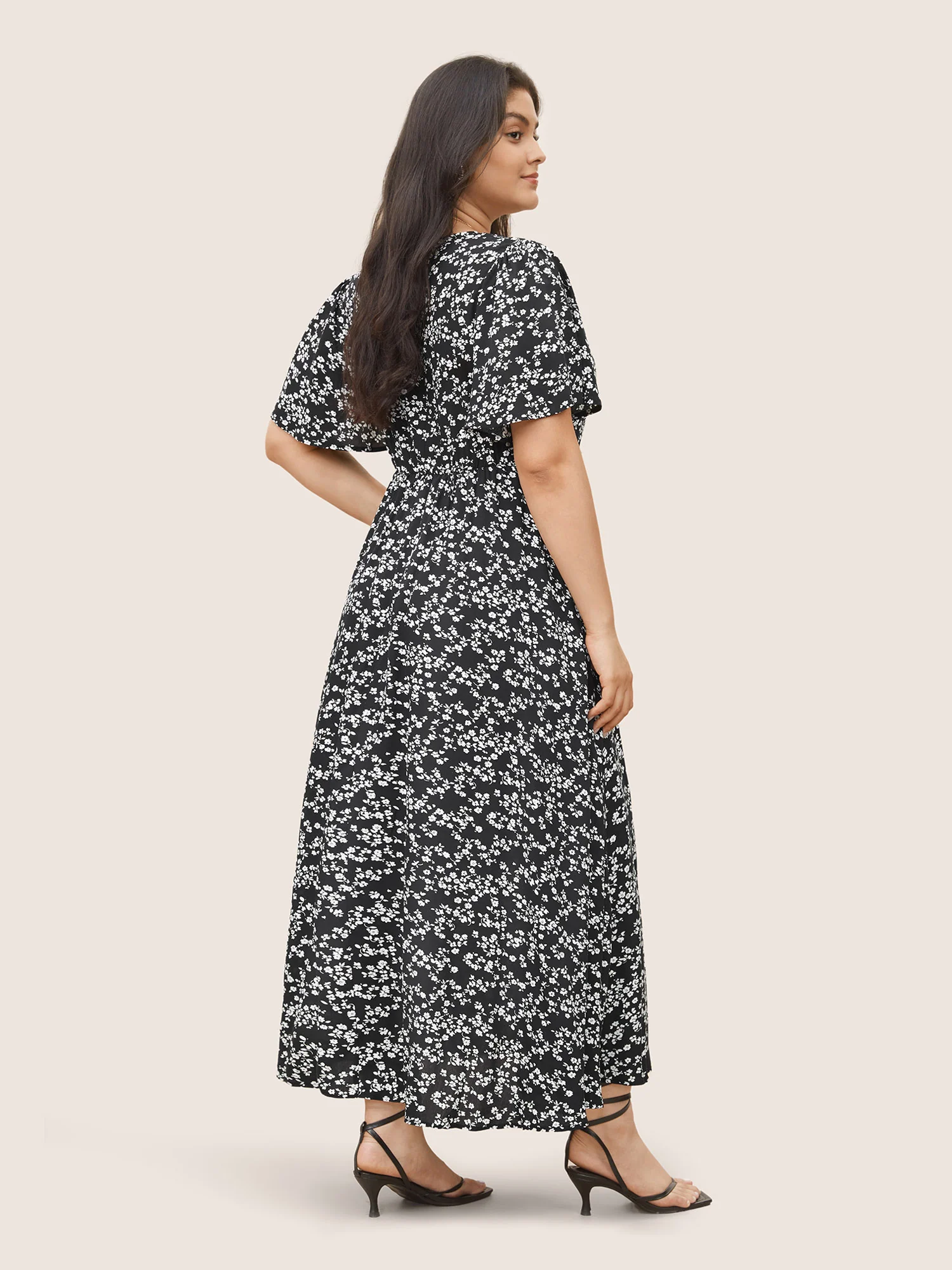 Bloom Dress - Flutter Sleeve Ditsy Floral Pocket Split Maxi Dress - Image 3