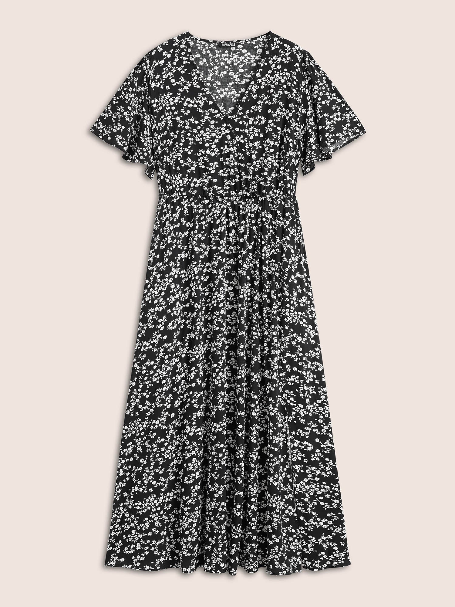 Bloom Dress - Flutter Sleeve Ditsy Floral Pocket Split Maxi Dress - Image 7